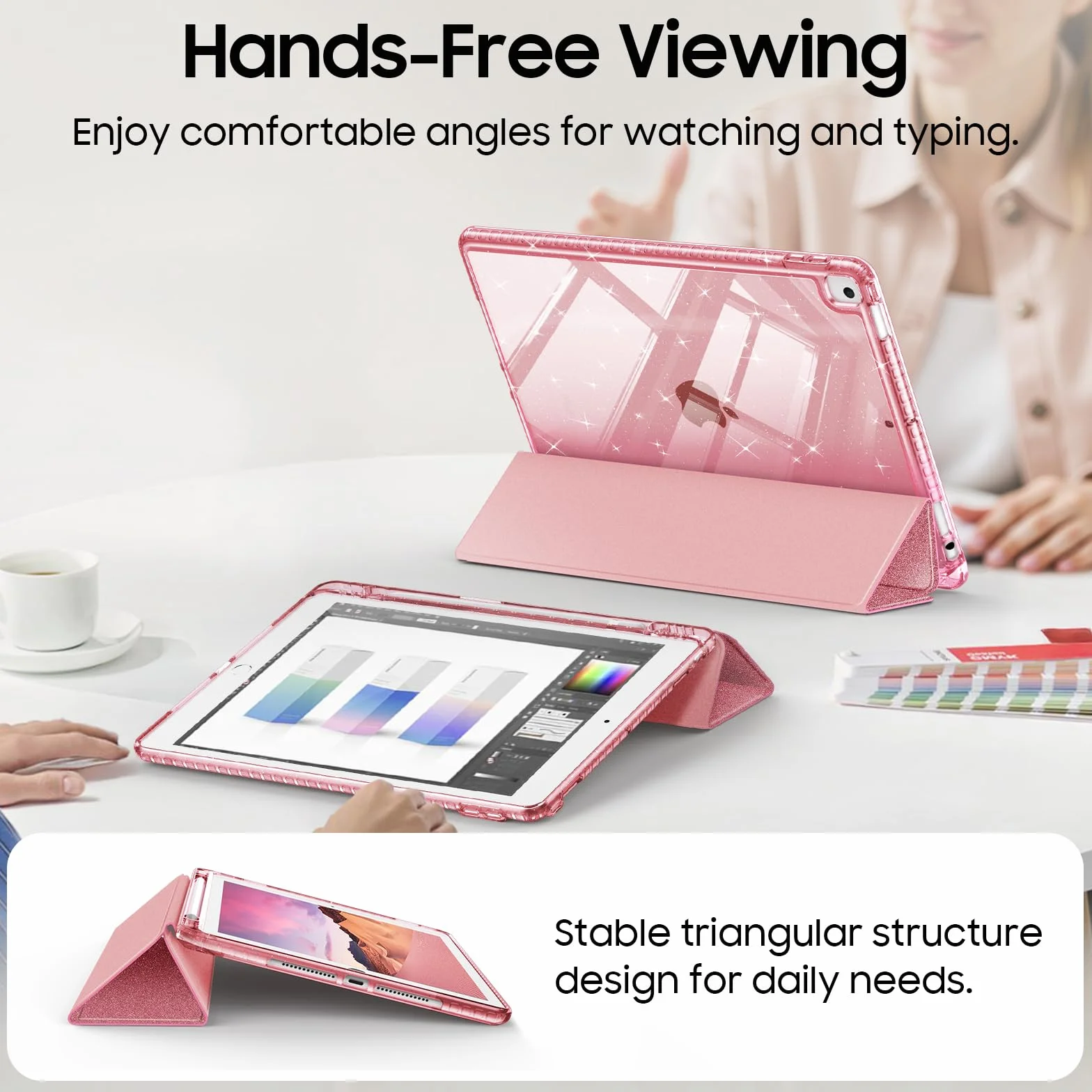 Fintie Gliter Etui na iPad 10,2 cala 9/8/7 generacji (model 2021/2020/2019) – Przezroczysta, brokatowa osłona z uchwytem na rysik, odporna na wstrząsy, błyszcząca tylna część i automatyczne włączanie