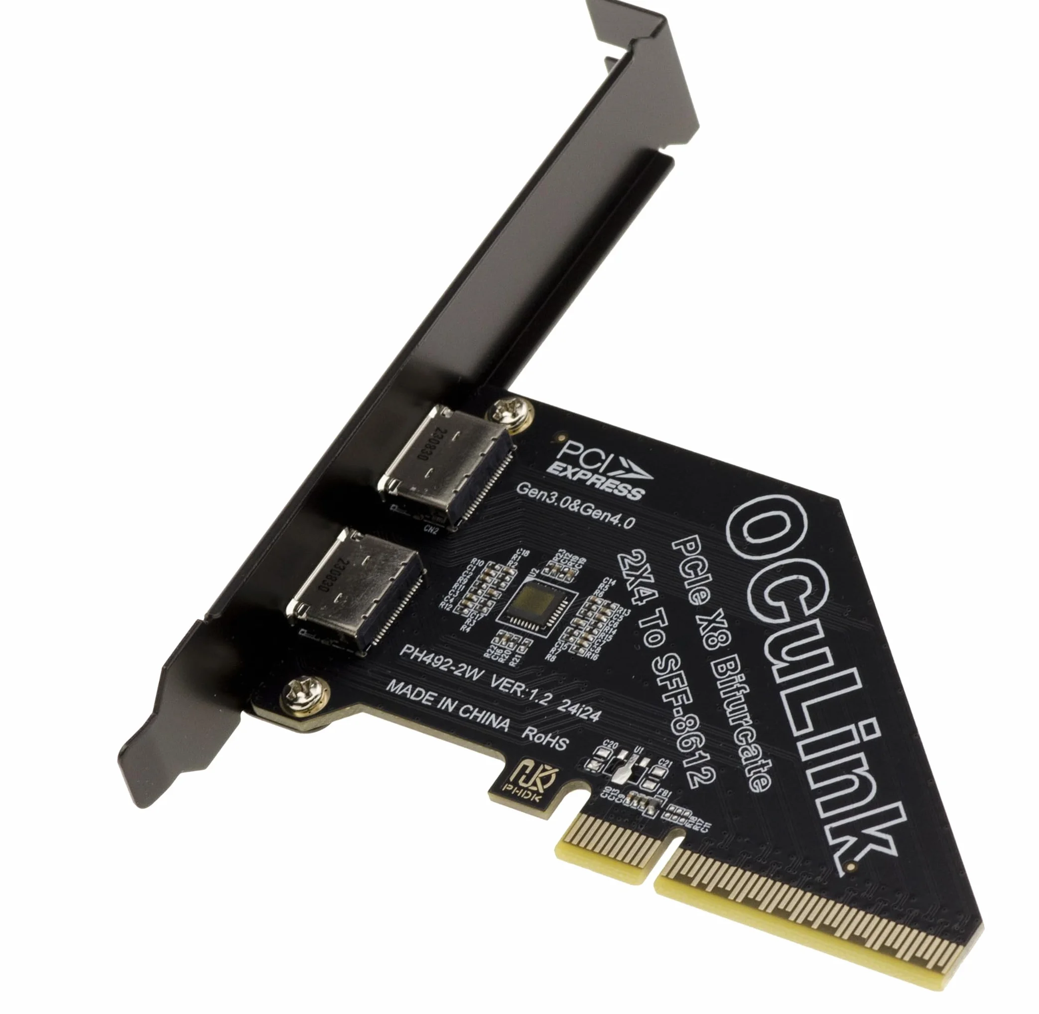 KALEA-INFORMATIQUE Karta kontrolera Oculink SFF-8612 SFF-8611 PCIe Gen 4.0 x8 do 2 portów dla płyty głównej z trybem widełkowym
