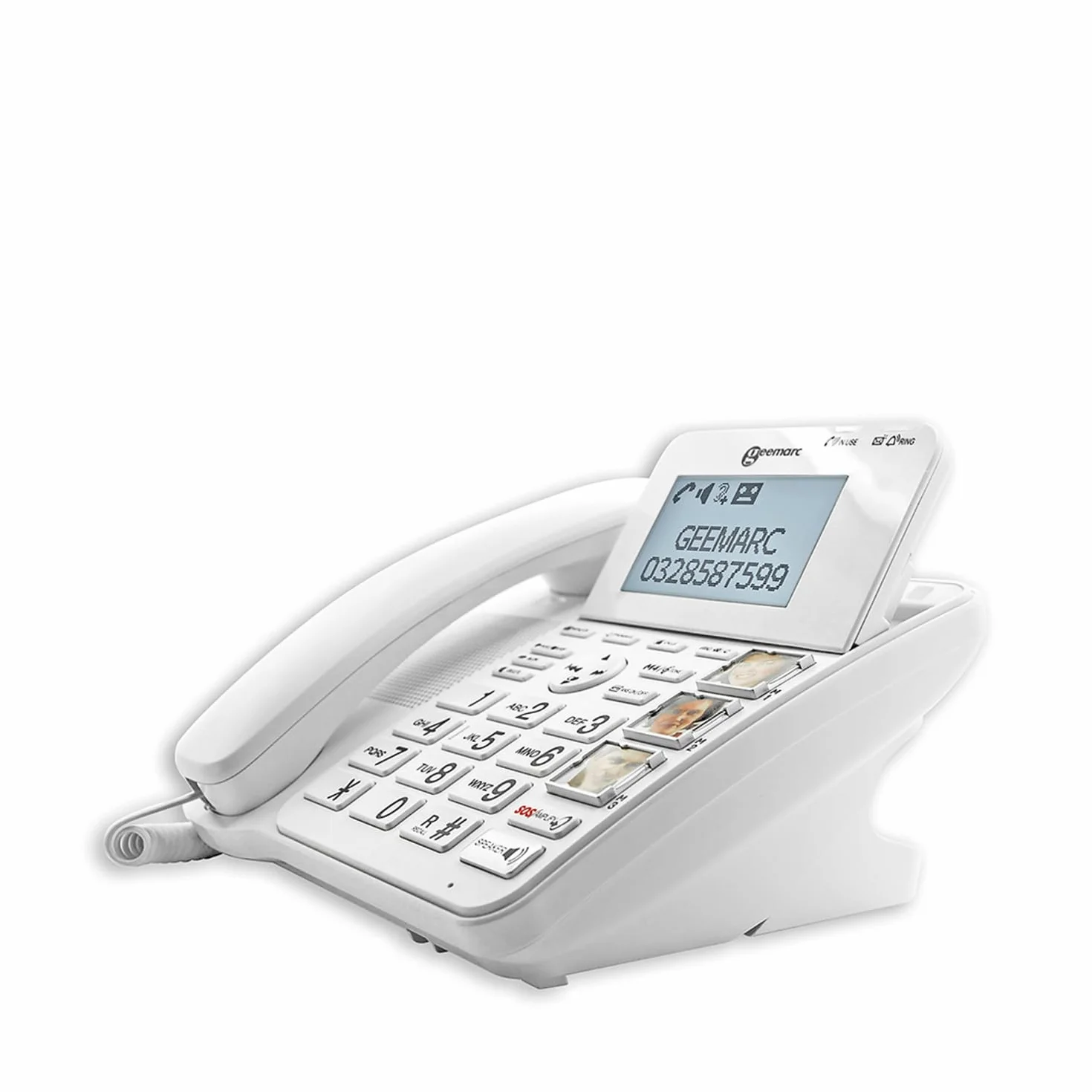 Geemarc CL595 - telefon stacjonarny dla seniorów ze zwiększoną głośnością odbioru, mocnym dzwonkiem, dużymi przyciskami i funkcją przywoływania alarmowego - średni do ciężkiego ubytek słuchu - wersja