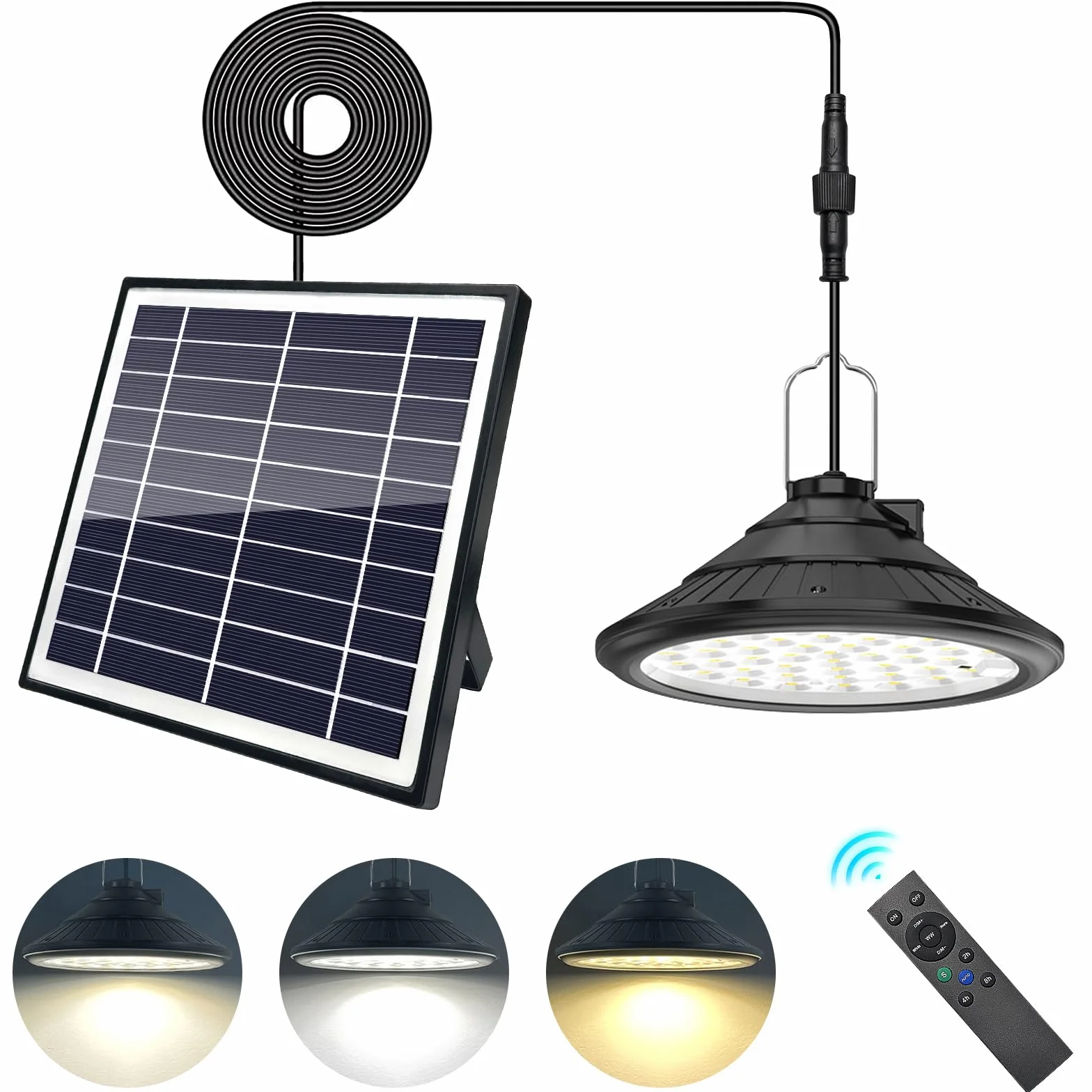 Qoolife Solar Lights for Outdoor Indoor Hanging, 4500mAh 3 Colour/4 Modes LED Solar Hanging Lights with Remote Control, IP66 Waterproof USB Charging Solar Pendant Lights for Outdoor with 5m Cable