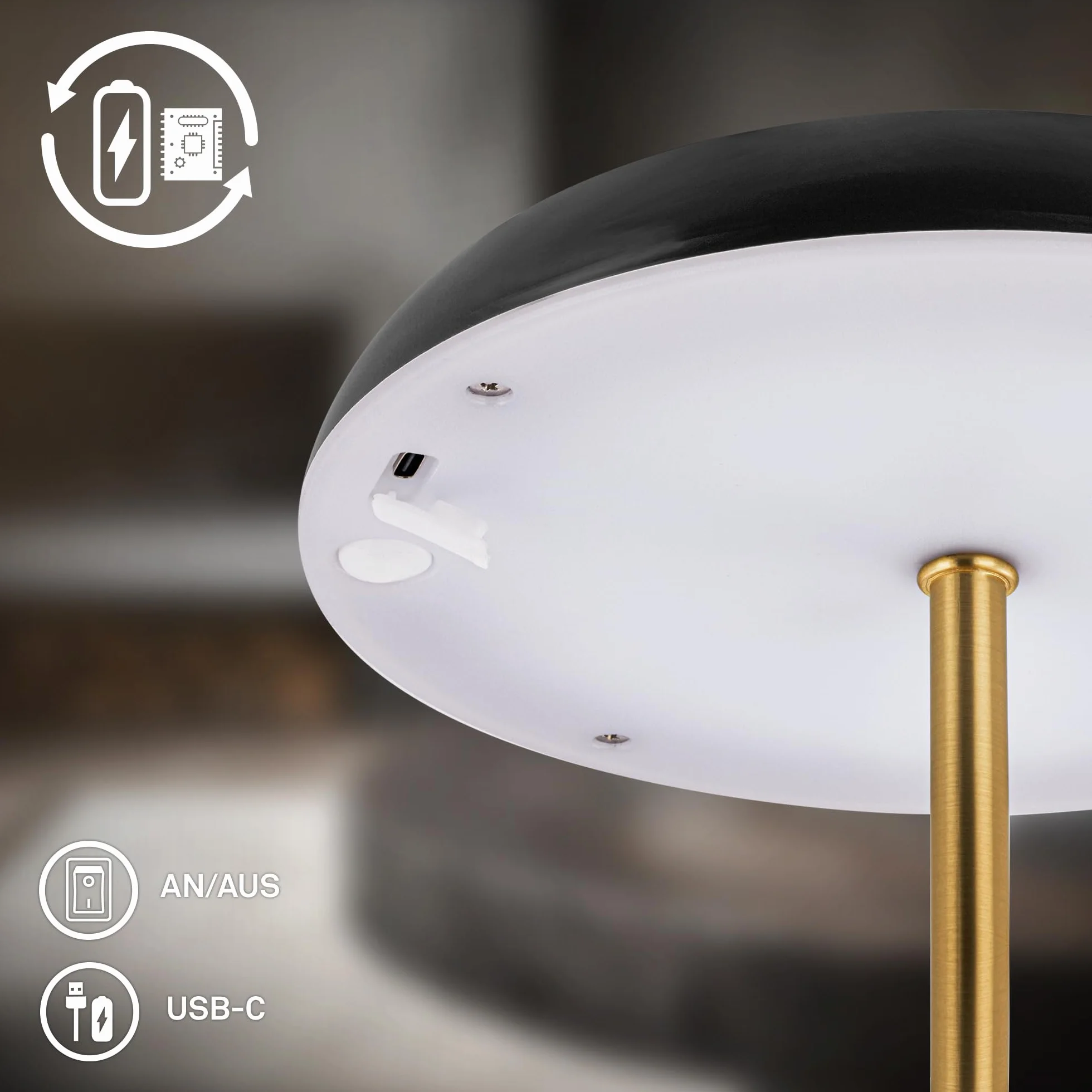 BRILONER - Lampa stołowa LED bezprzewodowa IP44 z jasną krawędzią, ściemniacz dotykowy, wymienny akumulator, lampka nocna, lampa LED, 19,5x30,5 cm, czarny