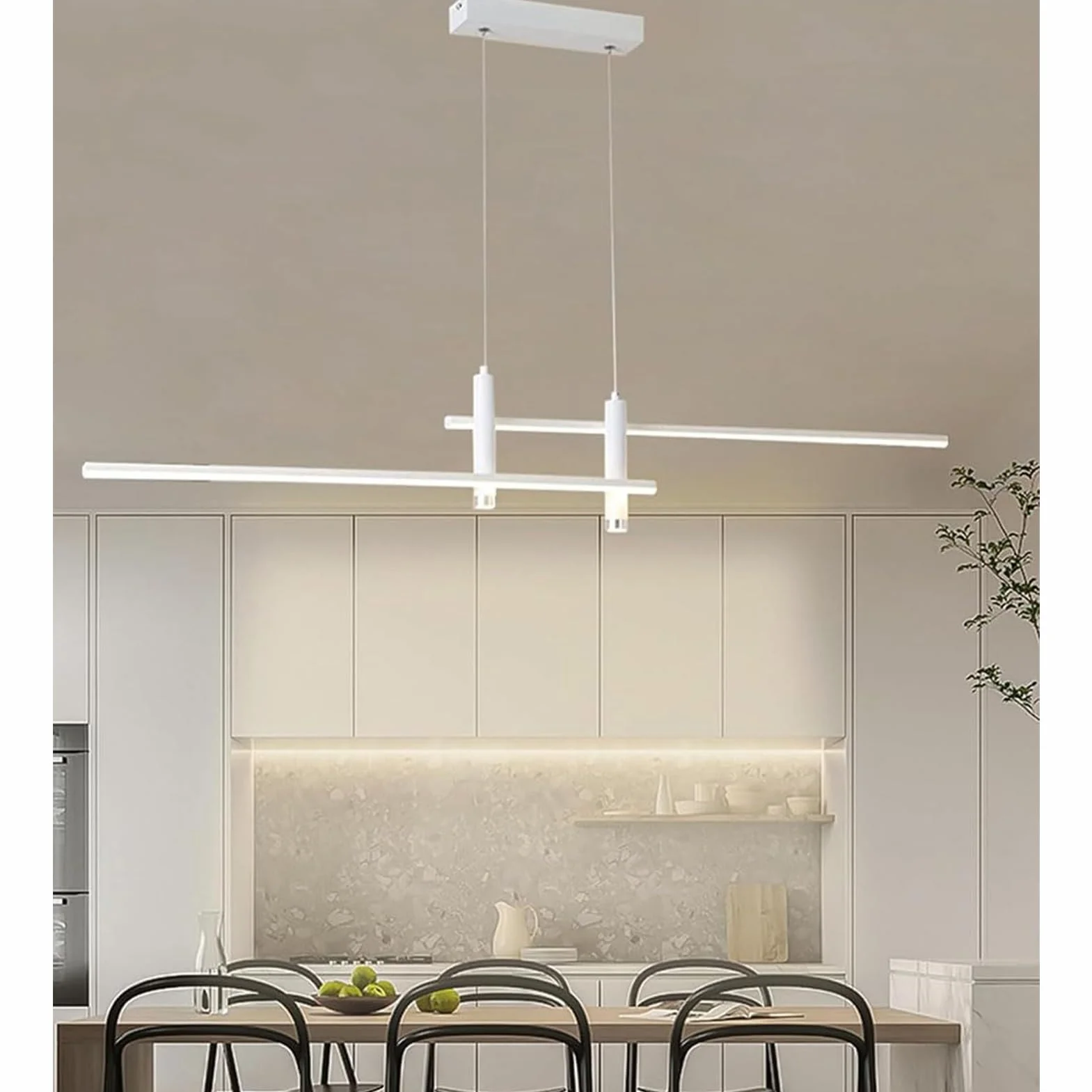 Nowoczesna lampa wisząca LED do jadalni i jadalni – ściemniana, regulacja wysokości za pomocą pilota zdalnego sterowania – lampa wisząca do kuchni, biura, salonu – żyrandol o liniowym