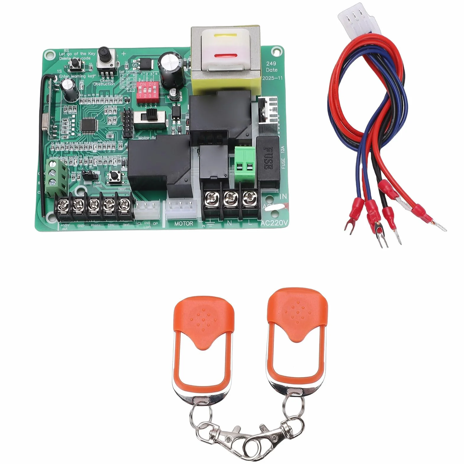 Płyta Sterująca Mechanizmu Otwierania Bramy Przesuwnej, 433,92 MHz Rolling Code Zestaw Płytek Drukowanych Elektrycznego Kontrolera Drzwi z 2 Pilotami do Użytku Fabrycznego (220V)