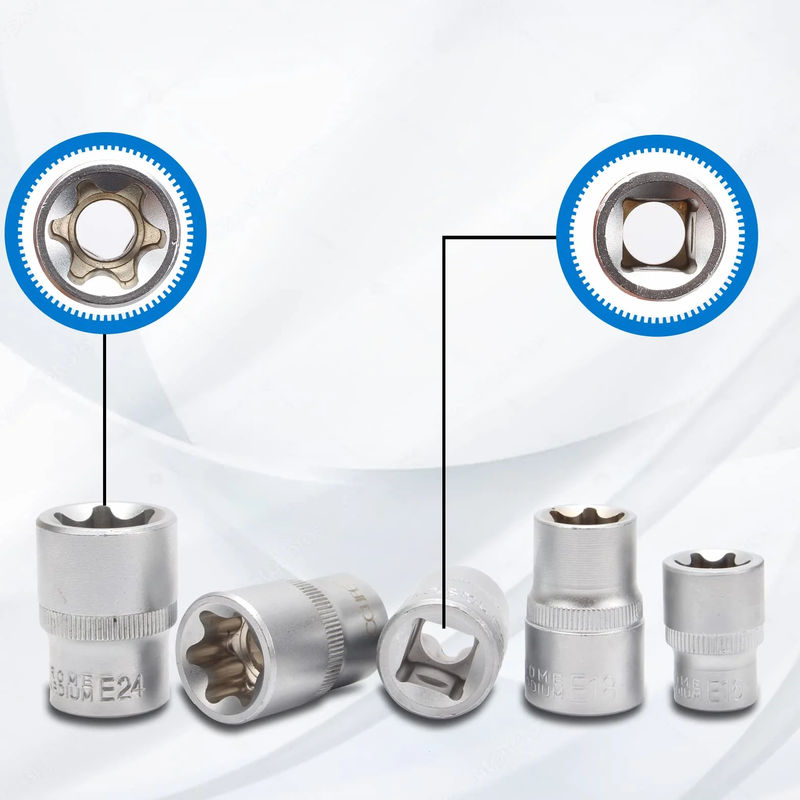 CCLIFE Zestaw kluczy nasadowych torx E-profil, E4-E24, 1/4, 3/8, 1/2 cala, 14 szt.