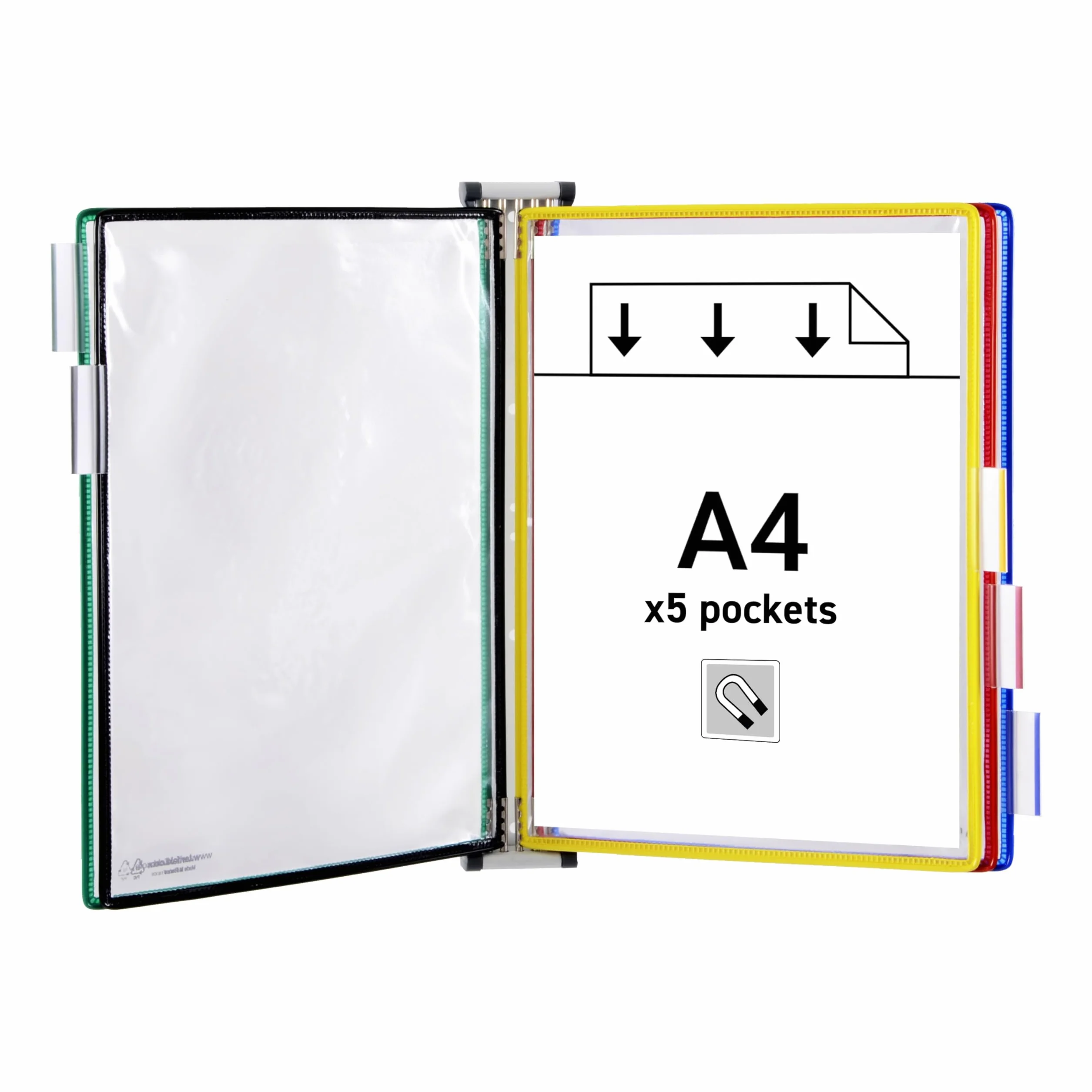 System ścienny z panelami informacyjnymi A4 magnetyczny z 5 panelami