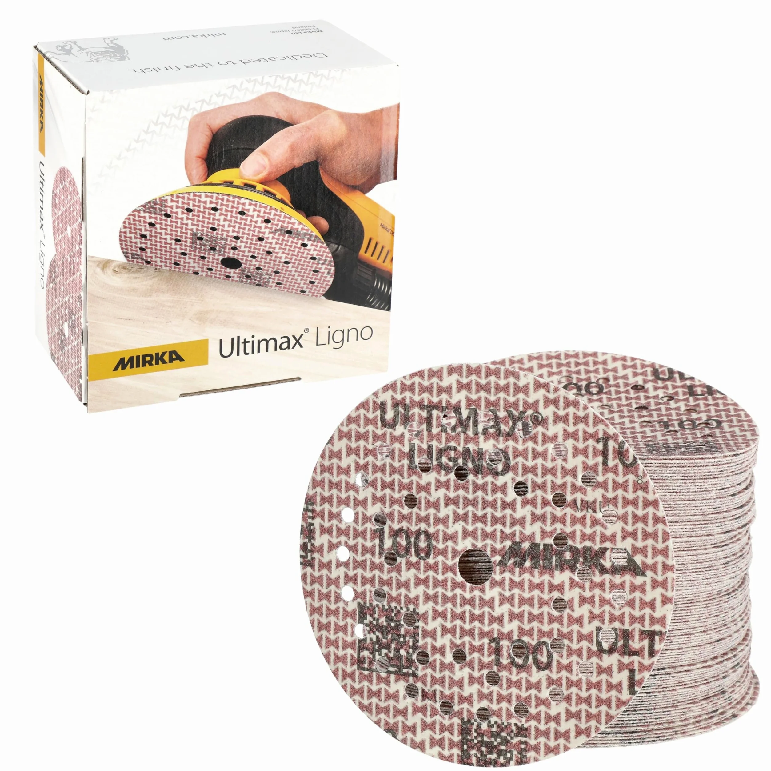 Mirka - tarcze szlifierskie - Ultimax Ligno 125 mm rzep Multifit | Tarcze szlifierskie do drewna z multiperforacją kompatybilne z szlifierkami mimośrodowymi i oscylacyjnymi rzep Multifit