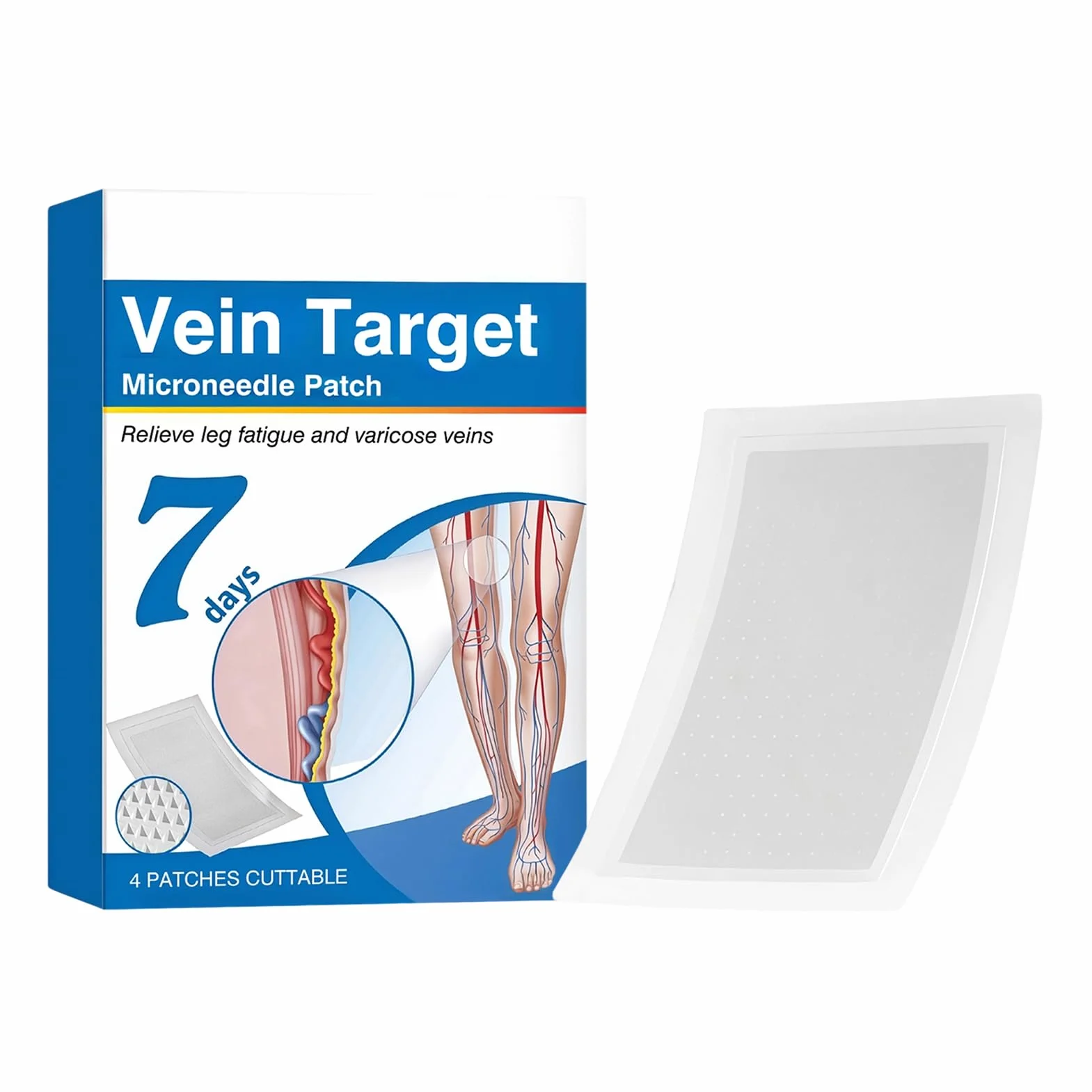 Vein Target plastry z mikroigłami | Zaawansowane plastry na żylaki | 4 sztuki Naturalne Długotrwałe Oddychające Łagodzenie Dyskomfortu Podkładki na Nogi Dla Mężczyzn Kobiet Dorosłych Seniorów
