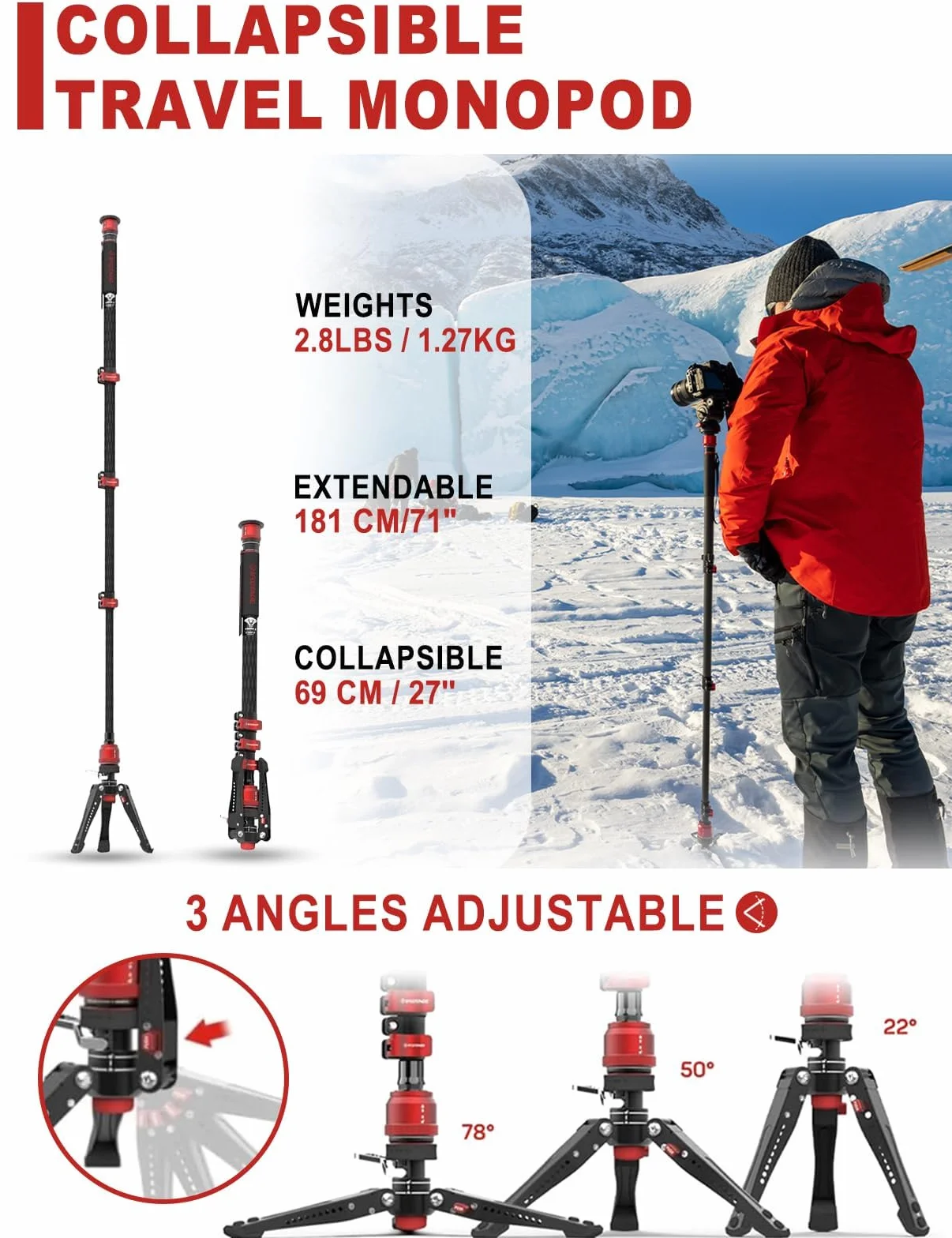 IFOOTAGE Cobra 3 C180F-P monopod do aparatu 181 cm, węgiel, 8 kg