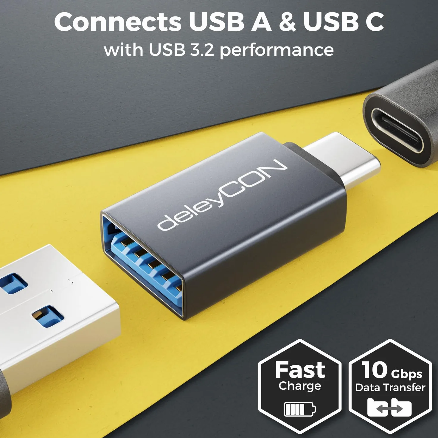 deleyCON USB-C na USB 10 Gbps OTG 2 Szt. Wtyk Typ-C do Gniazda USB-A do iPhone 17/16/15 Air Pro Max Galaxy S25 S24 S23