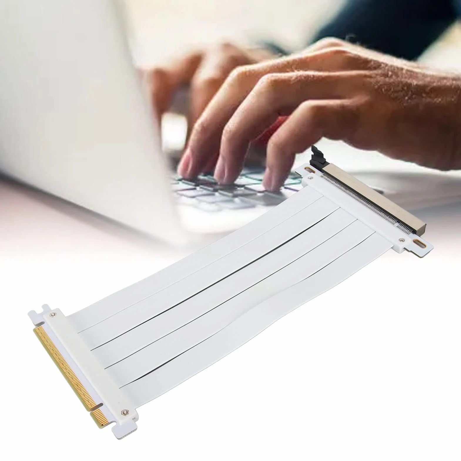 Kabel pionowy PCIE 4.0 X16, elastyczny adapter pionowy GUP o dużej szybkości, wysoka jakość ekranowania, 180 stopni kabel przedłużający PCIE 4.0 do karty graficznej (biały)