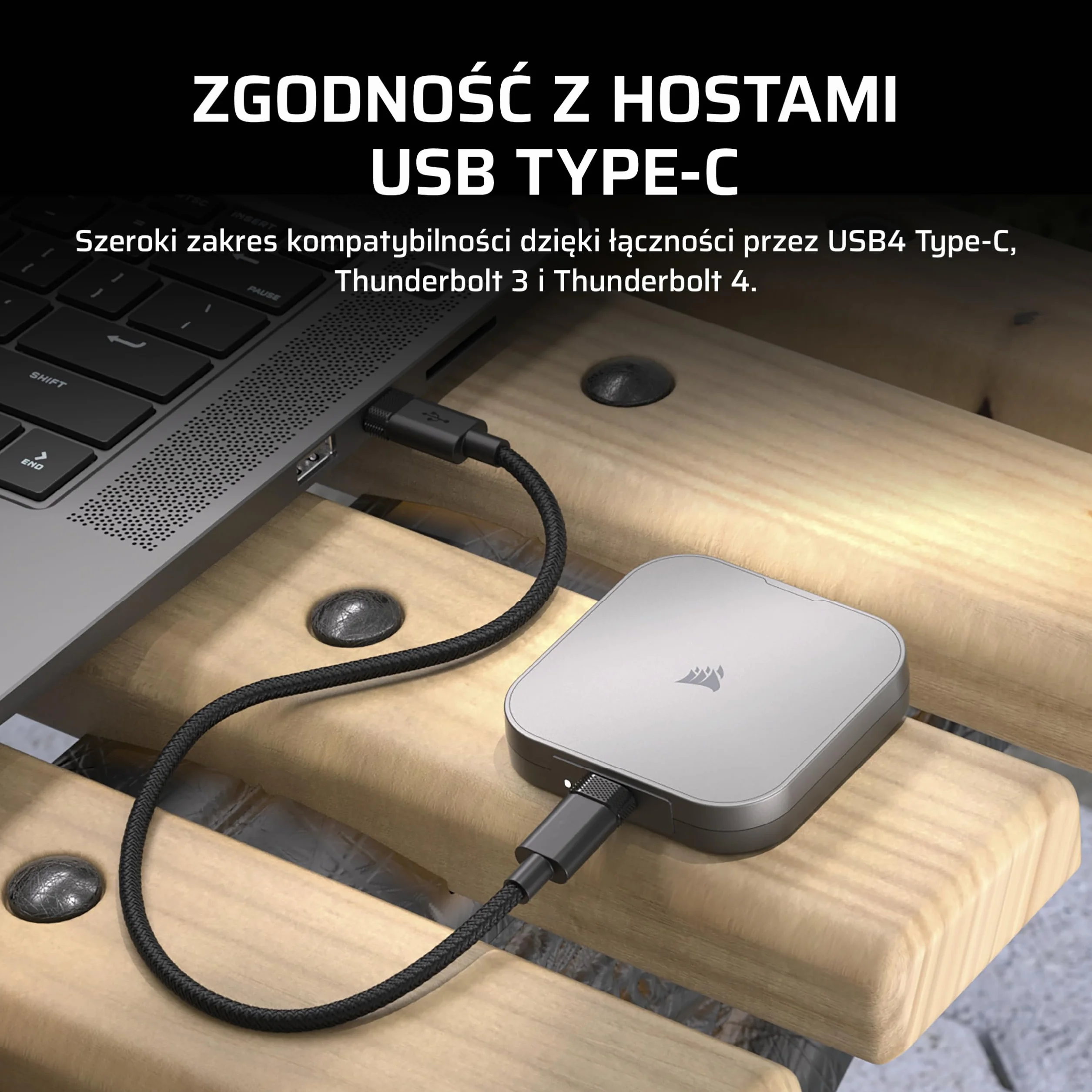 CORSAIR EX400U 2TB Przenośny SSD USB4 — USB Typ-C, USB4/USB 3.2 Gen2x2, do 40 Gb/s, Plug and Play, MagSafe, kabel USB-C (USB4) — Windows PC, Mac iOS — Szary