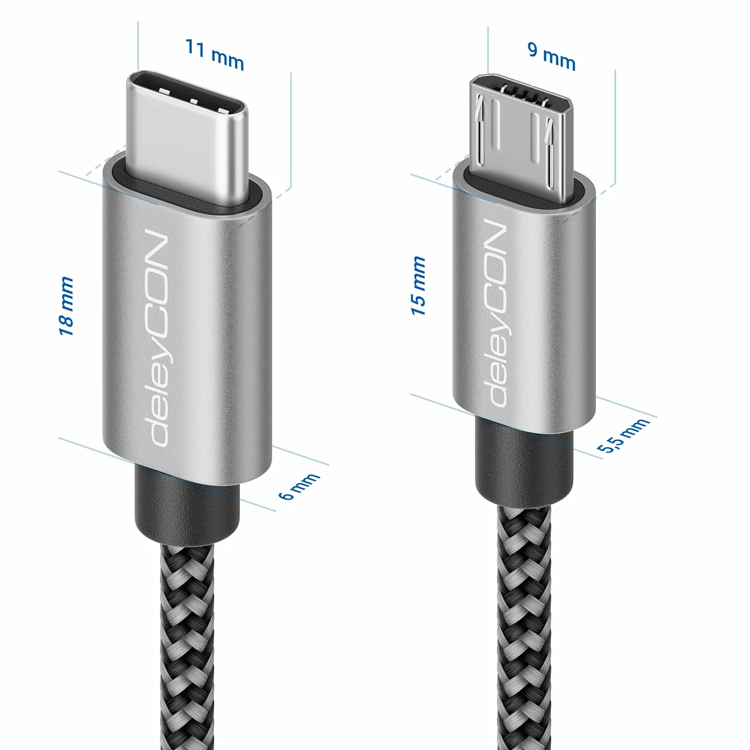 deleyCON 2m Kabel USB-C do Micro USB ładowanie danych czarny