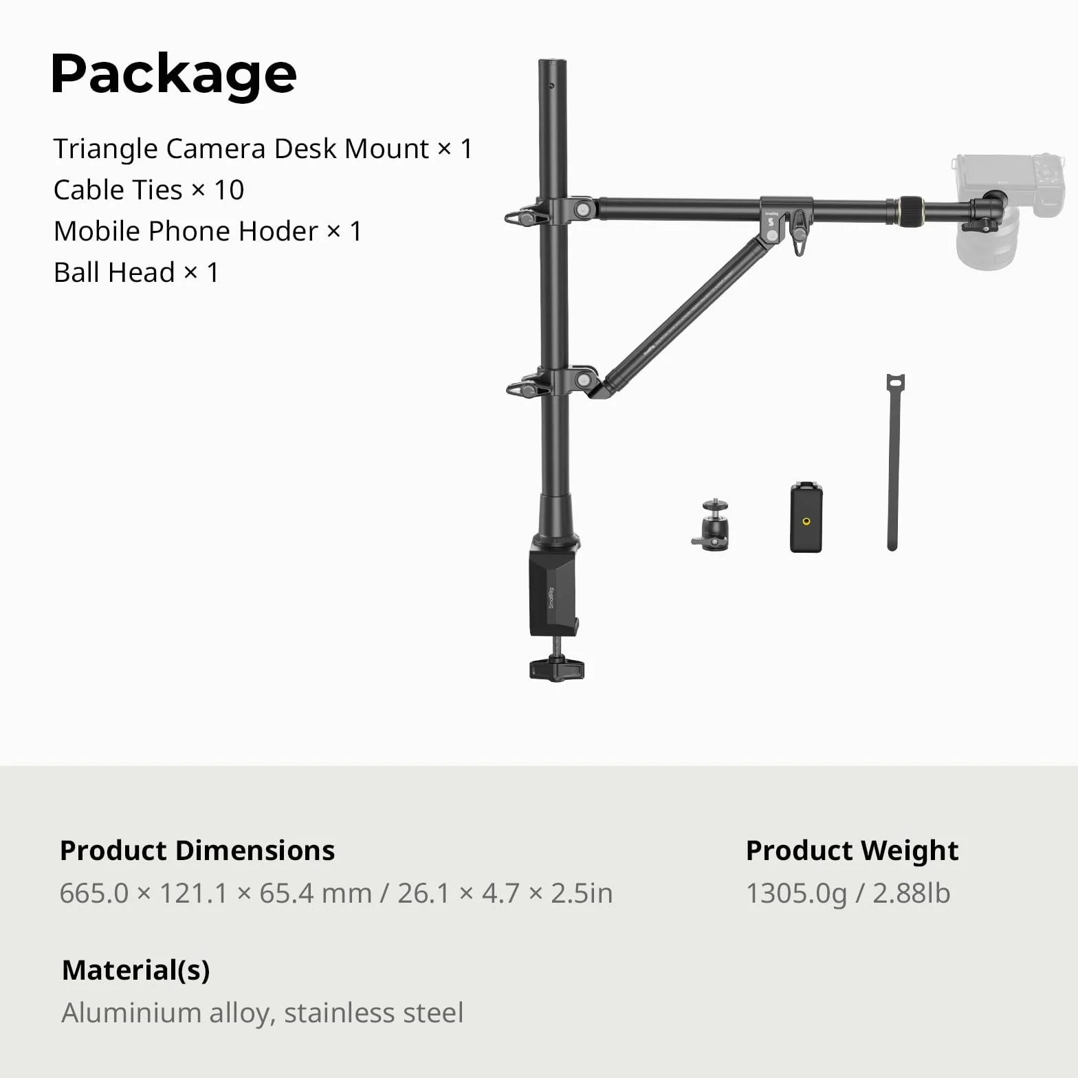 SMALLRIG Triangle Camera Desk Mount 3kg Uchwyt Kamery z Głowicą Kulową 4304