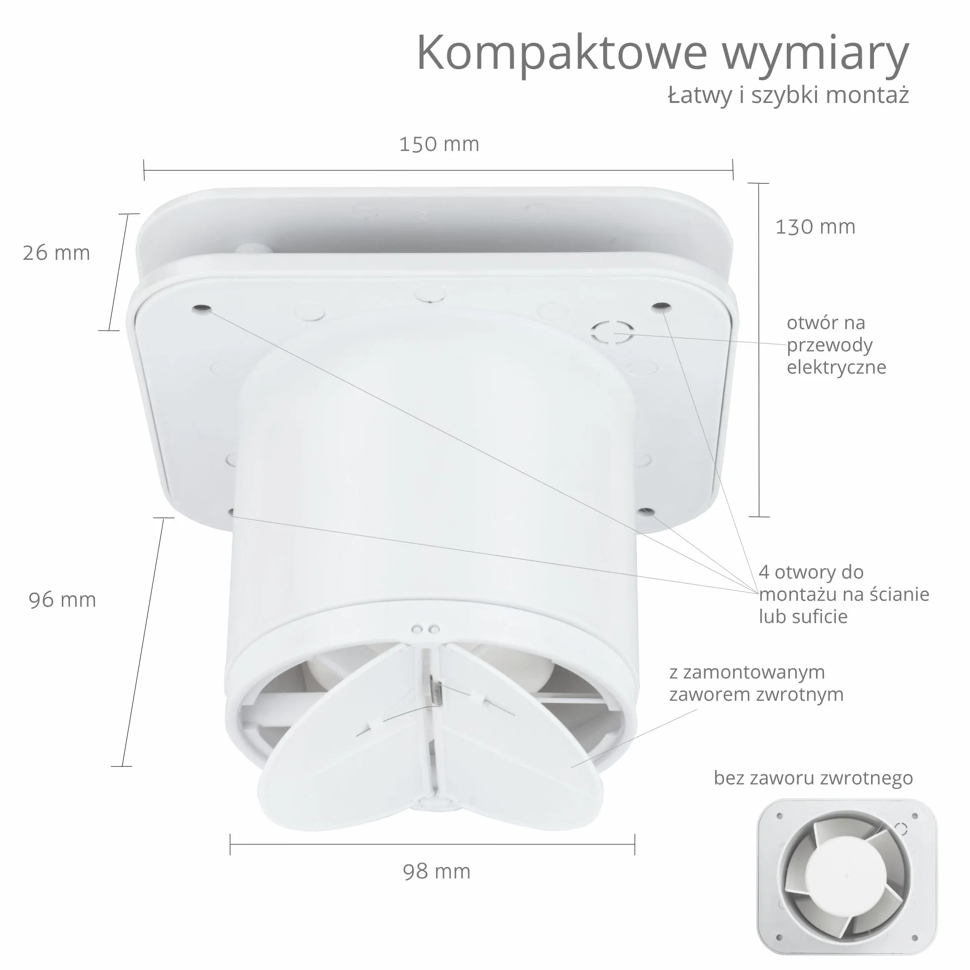 Turbionaire Trend 100 Sdbc – Wentylator Łazienkowy I Kuchenny, Panel Dark Brown Chocolate Matowy, Ø100 Mm, 85 M3/H, 35 Pa, Cichy 33 Db, Zawór Zwrotny, Ipx4, Gwarancja 3 Lata.