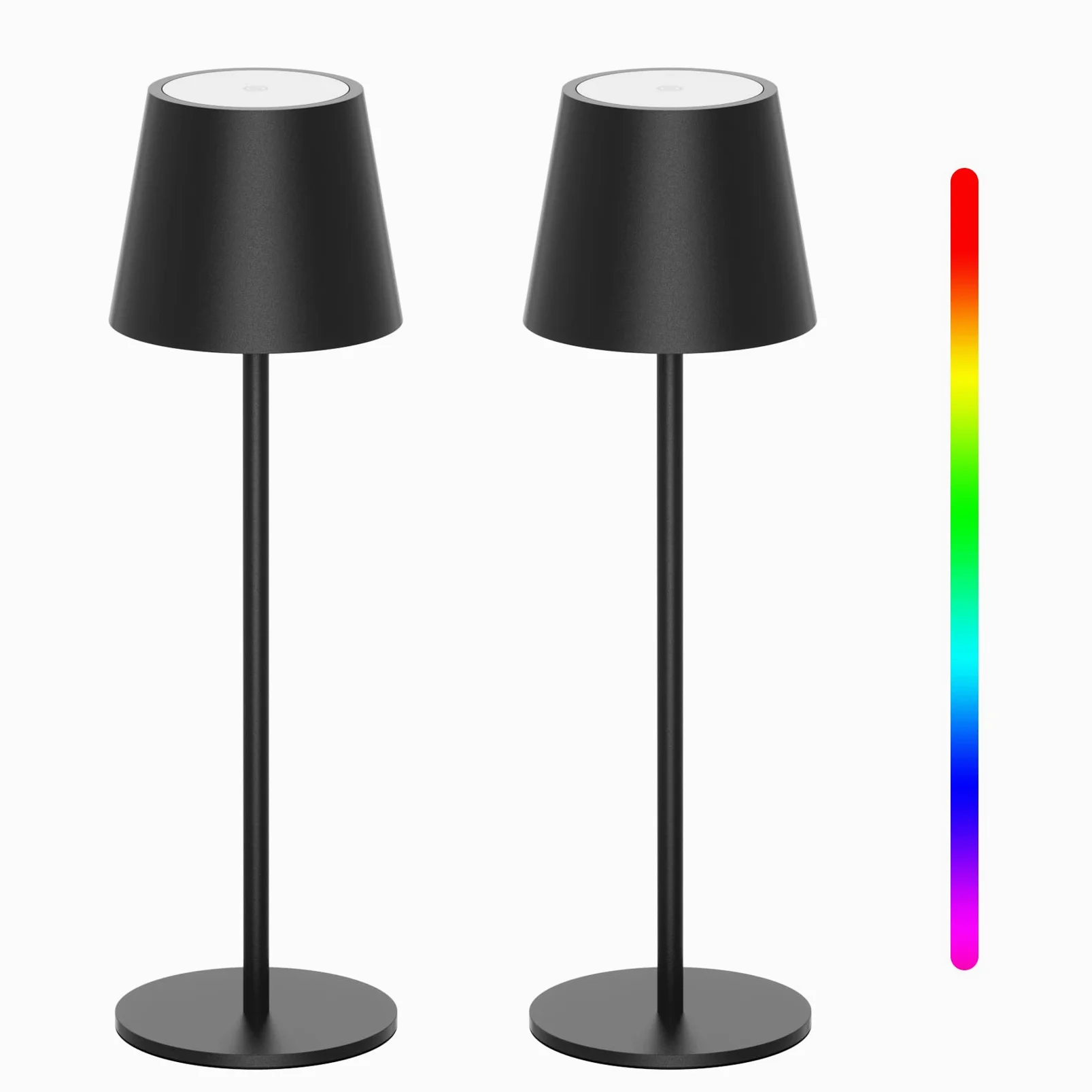 K-Bright Lampa stołowa LED o zmiennej intensywności, bezprzewodowa lampa stołowa RGB 8 kolorów, ładowalna, wodoodporna IP54, czarna (2 sztuki)