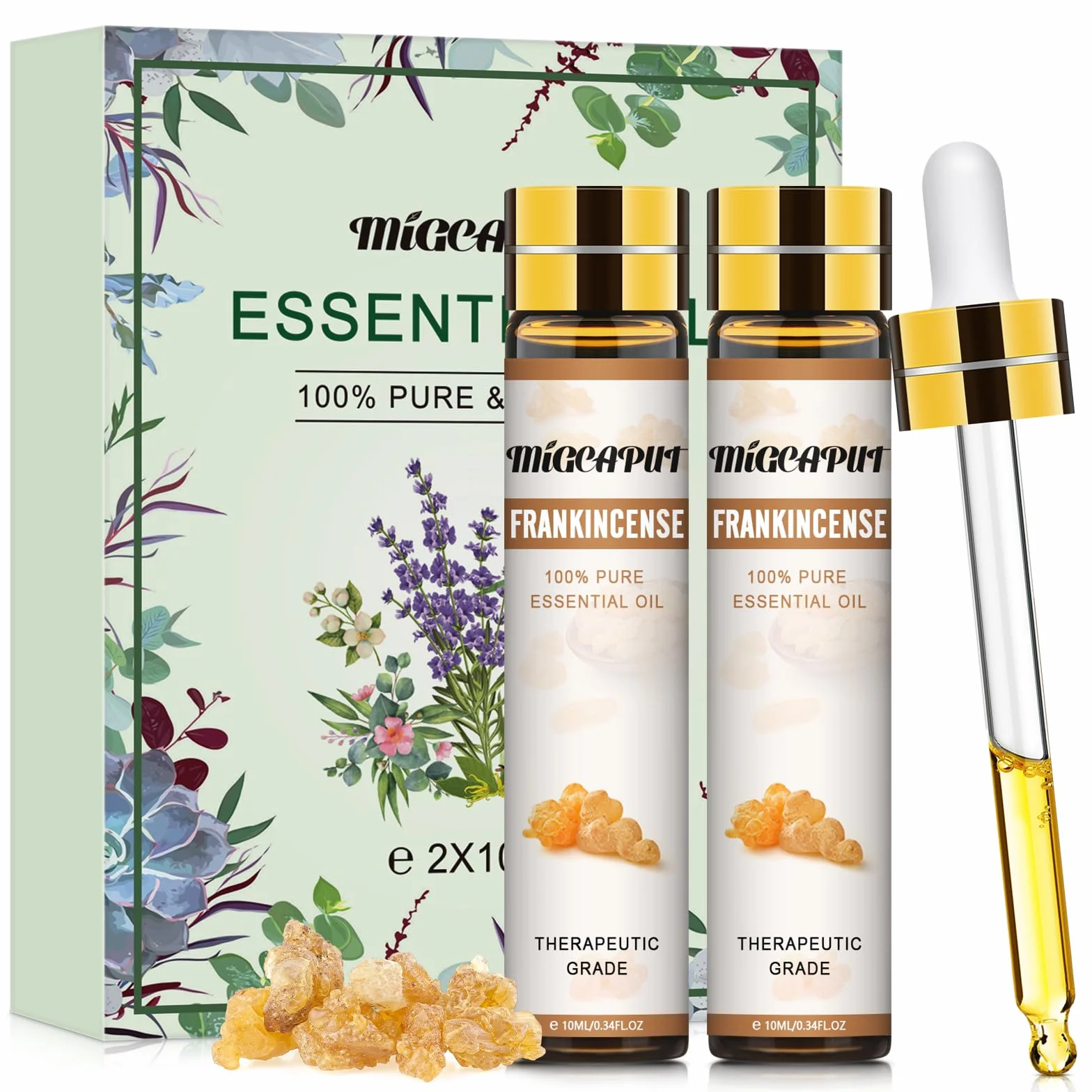 MIGCAPUT Olejek Eteryczny z Kadzidłowca 2 x 10ML, 100% Naturalny Olejki Aromaterapeutyczny Klasy Terapeutycznej, Zestaw Olejków Eterycznych do Dyfuzora Nawilżacza, SPA, Masażu, Mydła