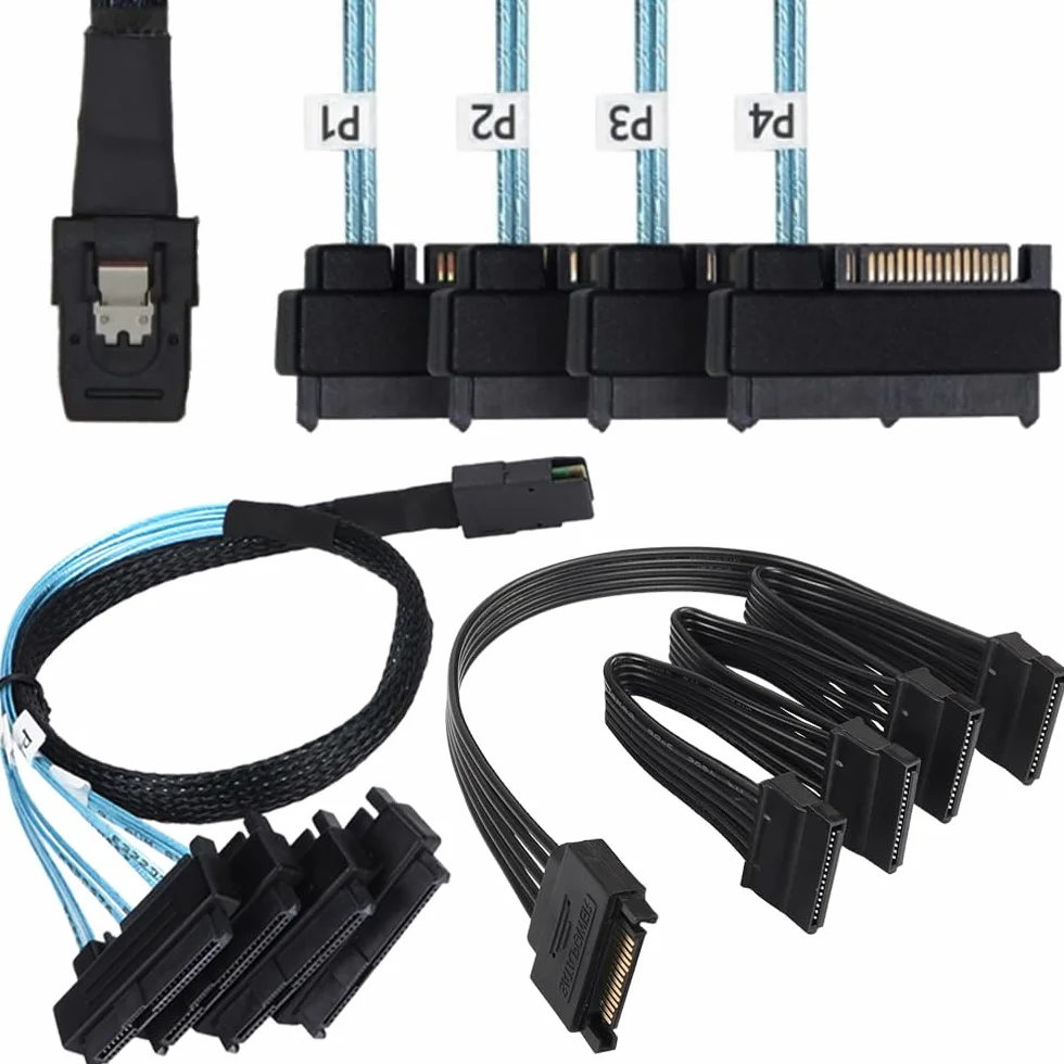Xiatiaosann Kabel Mini SAS do SAS, 36 pinów SFF-8087 Host do SAS SFF8087 do SFF-8482 wtyczka 4 x SAS 29 Pin z kablem SATA Power Splitter z kablem SATA Power Splitter (50 cm/1,64 FT)