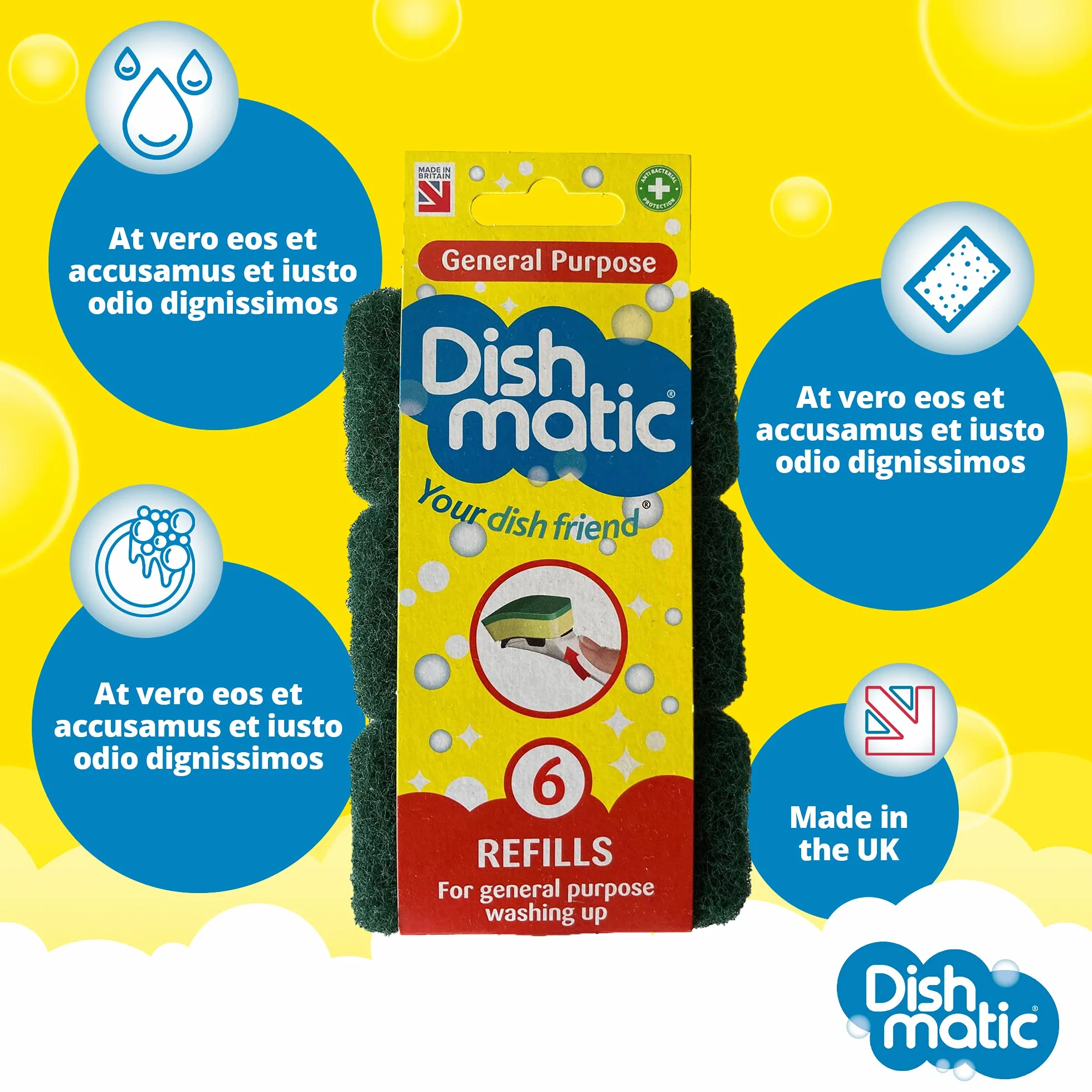 Dishmatic Hodis011 Gąbki do Mycia Naczyń, Zielony, 6 sztuk