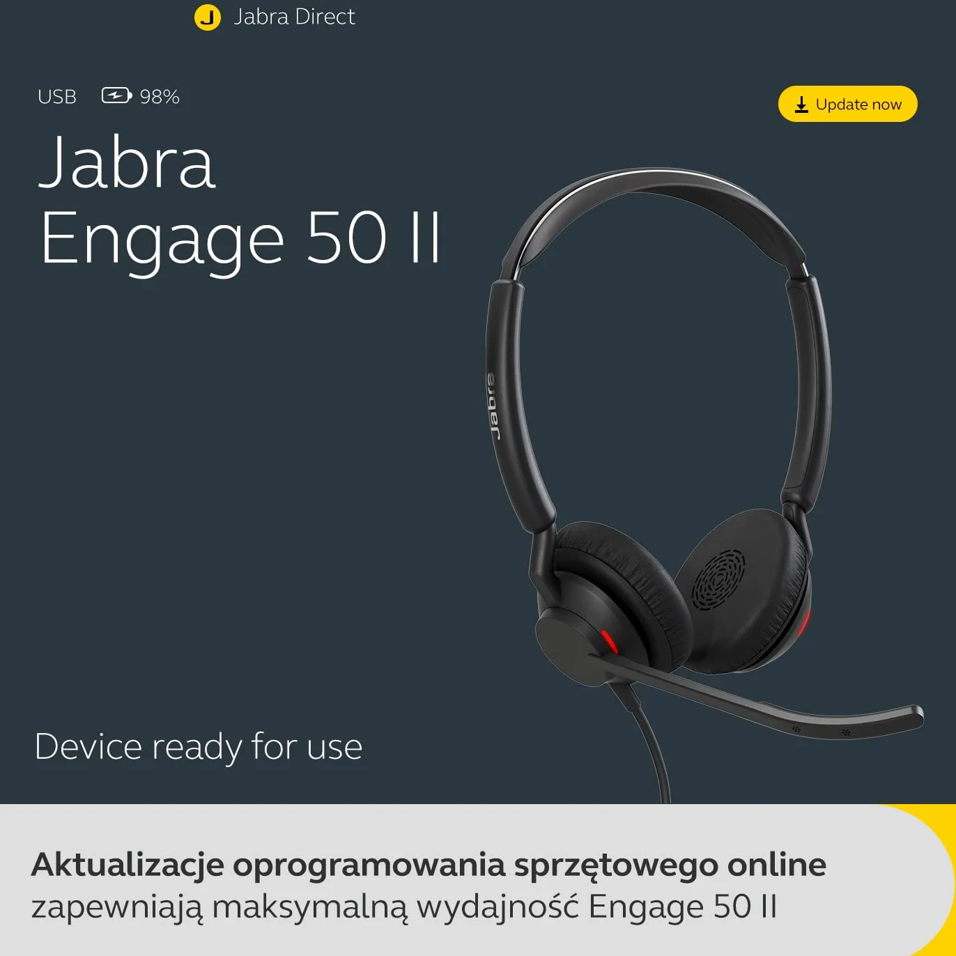 Jabra Engage 50 II przewodowy zestaw słuchawkowy stereo z redukcją szumów, 3 mikrofonami i kablem USB-C, ultralekki - działa z wiodącymi platformami Unified Communications (Zoom i Unify) - czarny