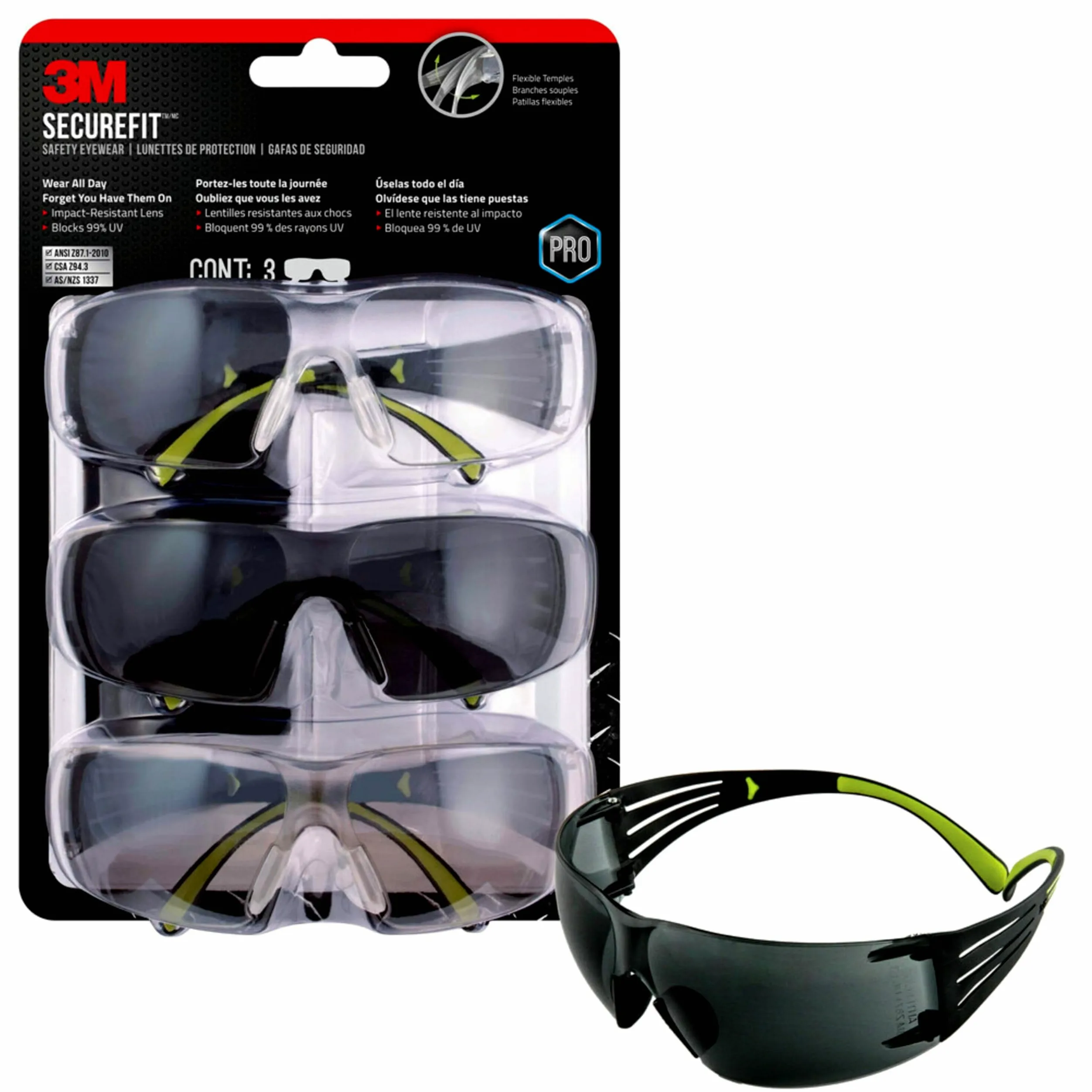 3M SF400G-WV-6 Secure-Fit 400 okulary przeciwmgielne, szare