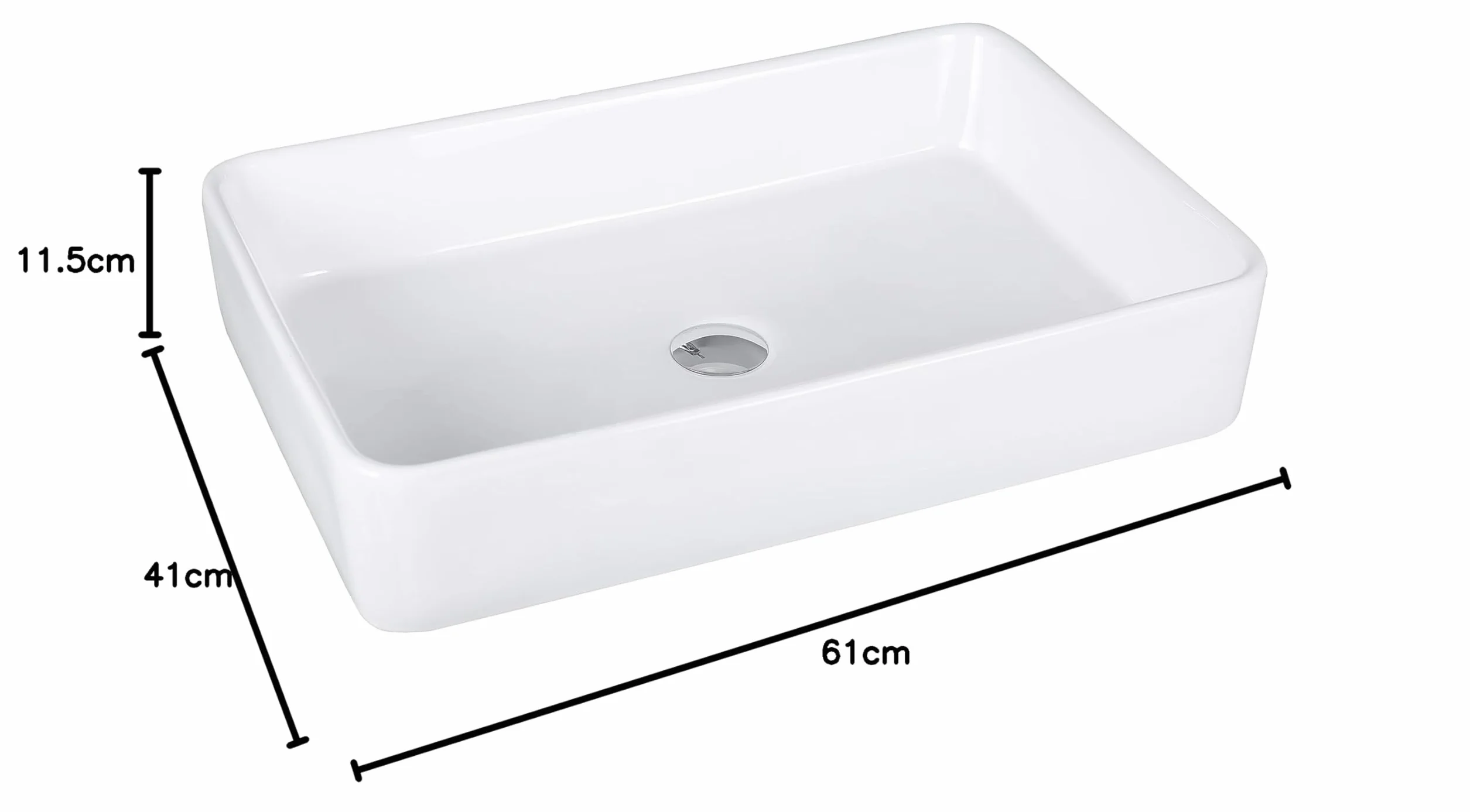 Umywalka premium - umywalka nablatowa na wysoki połysk - umywalka ceramiczna do umywalki - biała - 610 x 410 x 115 mm