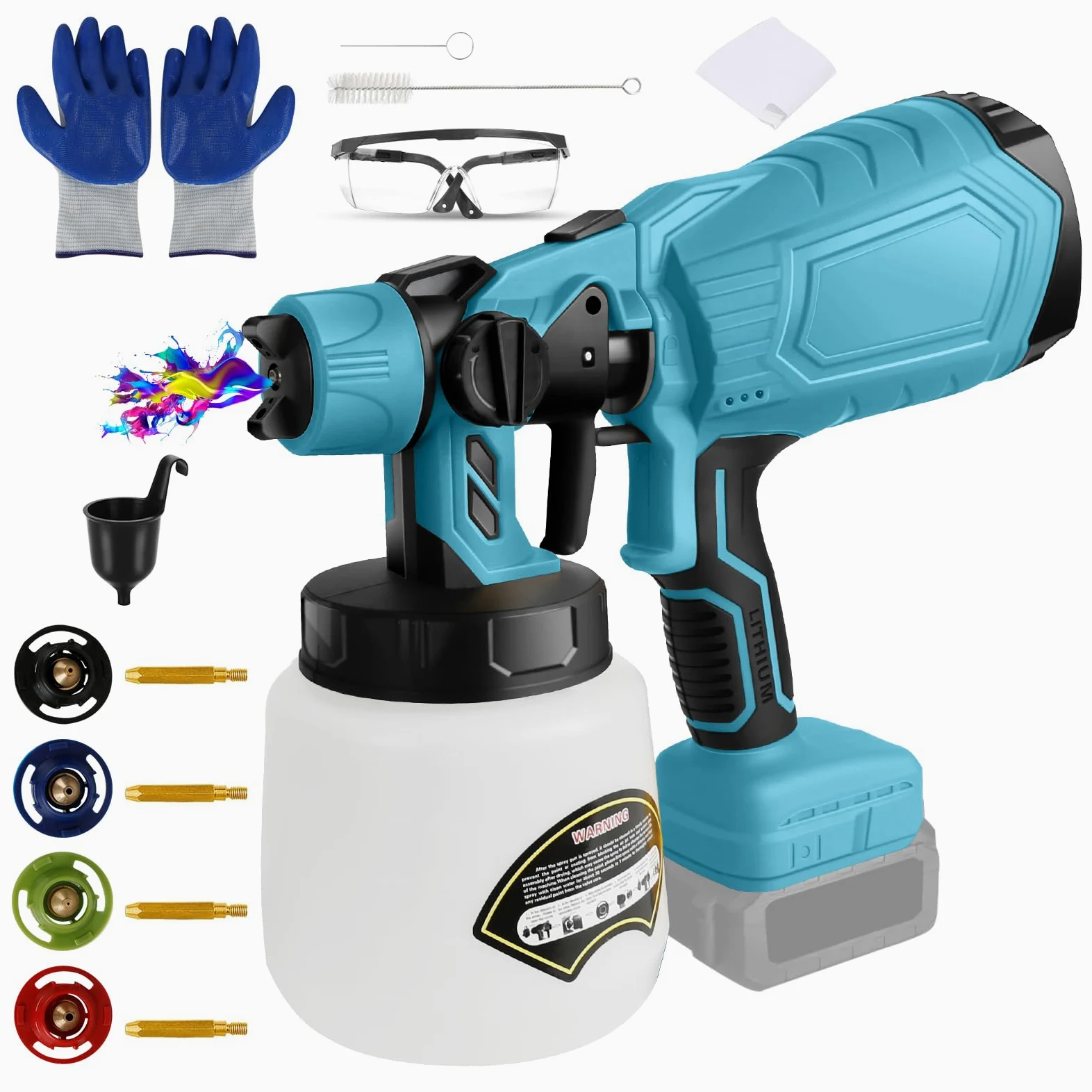 Bezprzewodowy opryskiwacz do akumulatora Makita 18 V LXT, pistolet natryskowy HVLP 300 W, silnik bezszczotkowy, 4 dysze, 3 wzory natryskowe do wnętrz i na zewnątrz, malowanie ścian ogrodzenia domu