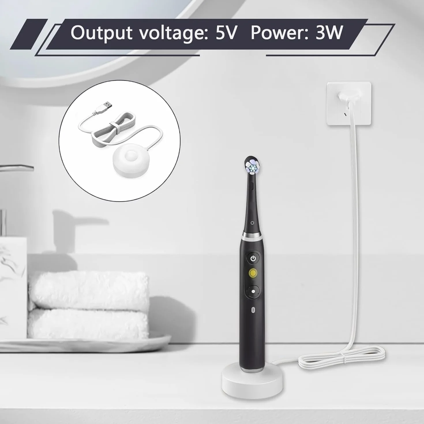 Stacja Ładowania Kompatybilna z Braun Oral-B iO Series 7 8 9, Ładowarka do Serii Oral B iO, Kabel USB, Zamiennik Modelu 3768, Charging Base