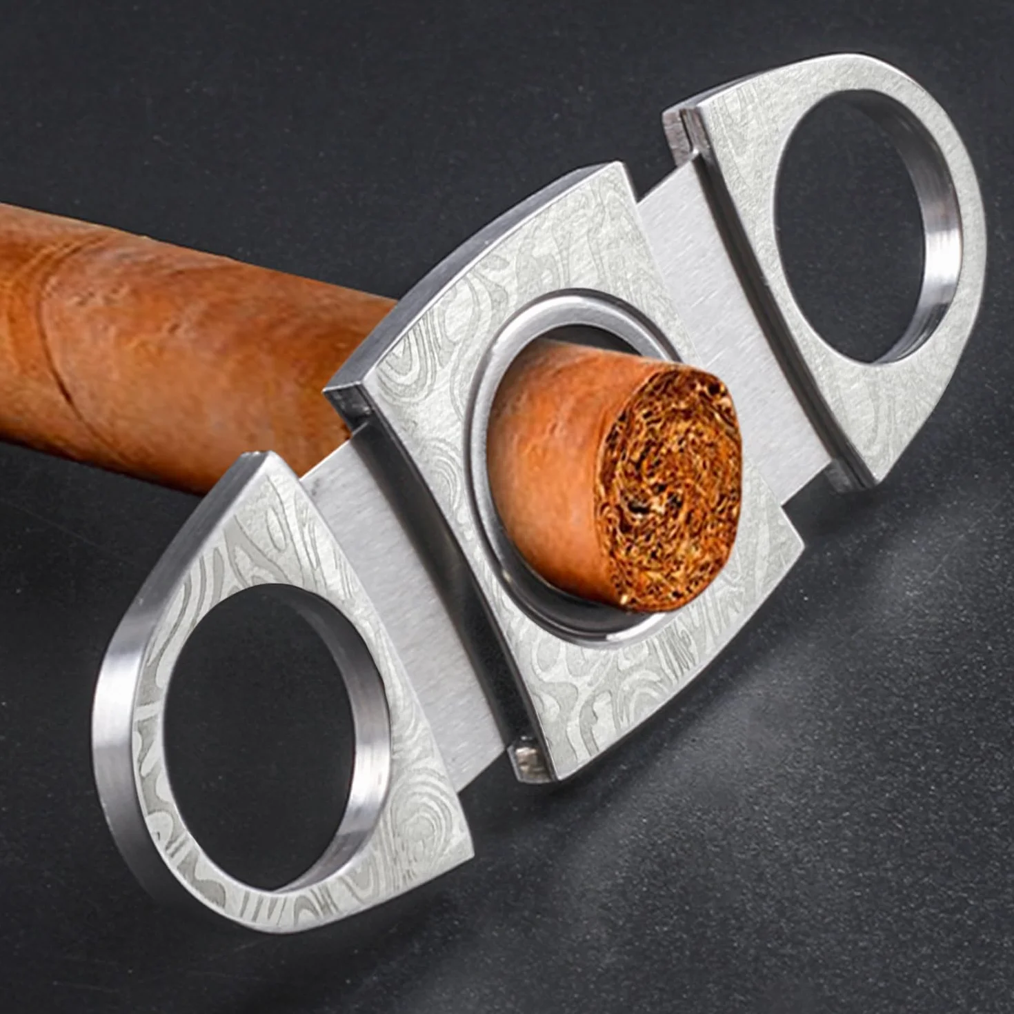 1 krajalnica do cygar ze stali nierdzewnej, 1 skórzane etui, narzędzia do cygar, akcesoria do cygar, podwójne ostrze, nożyczki dwuostrzowe, 92 x 4 x 4 mm