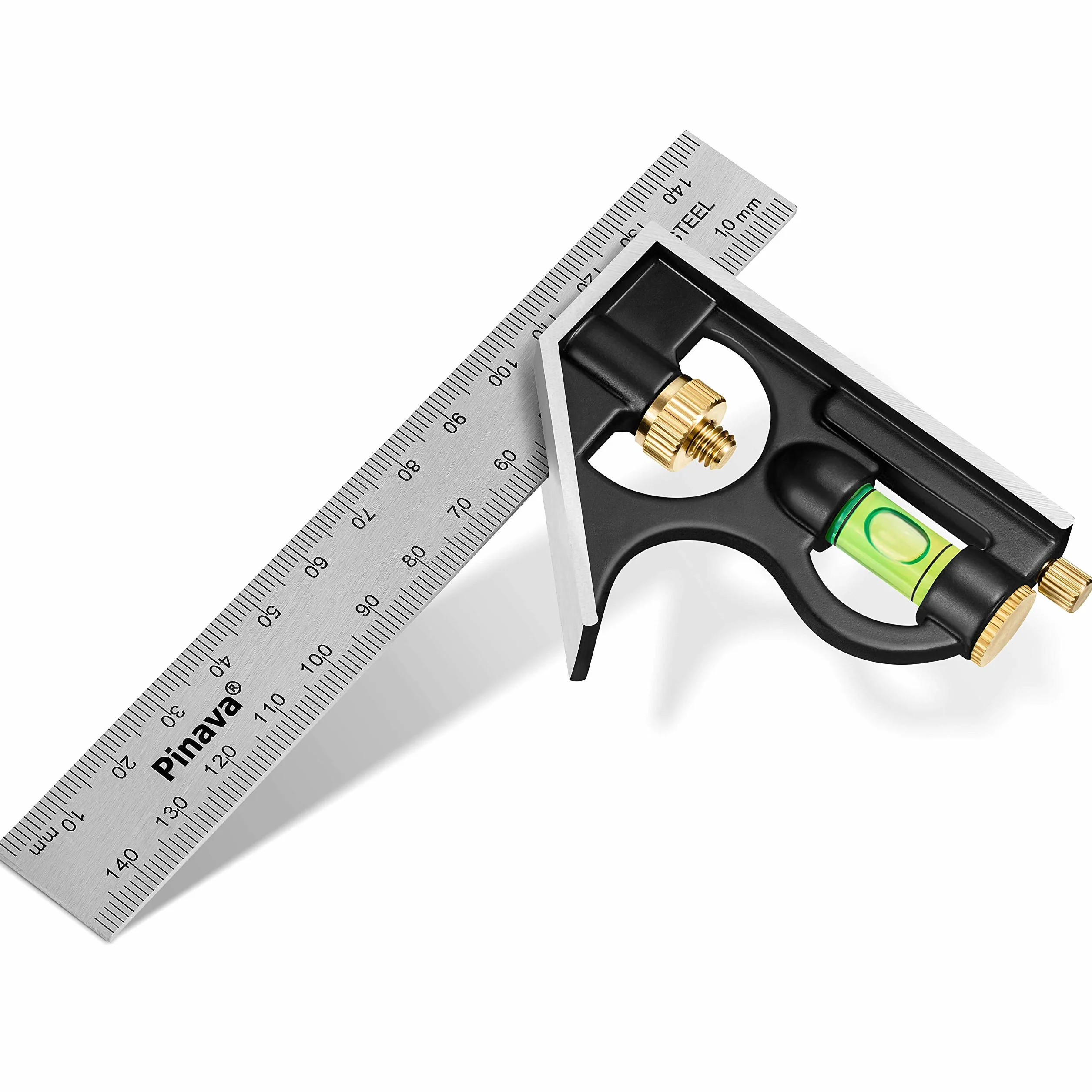 PINAVA® Kątownik łączony 150 mm [przeciwbieżna skala i precyzyjny kąt] – mały kątownik uniwersalny z metalowym ogranicznikiem – idealnie czytelny multikąt, Combination Square