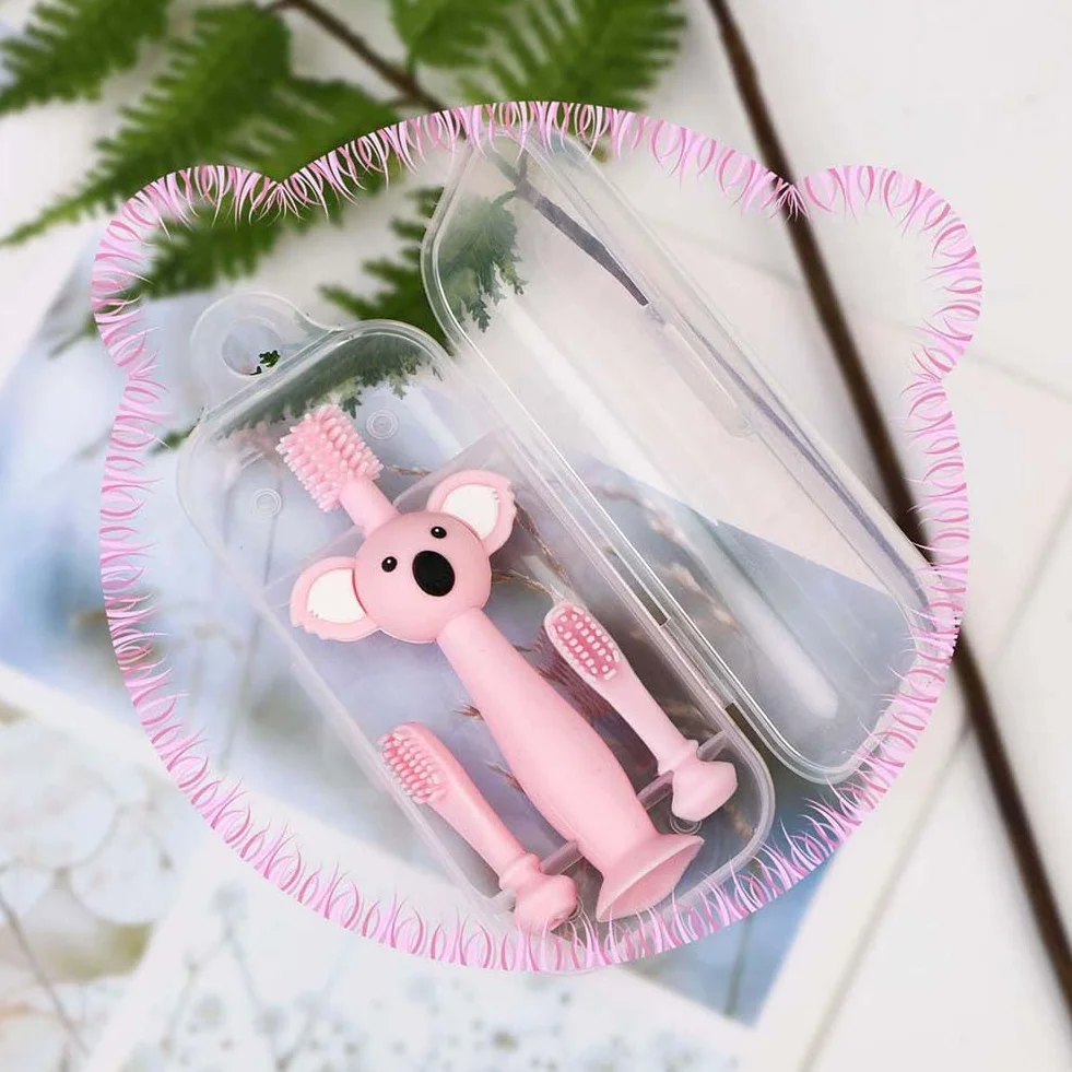 Szczoteczki do zębów Vicloon Baby, szczoteczka do zębów dla niemowląt, miękki silikon 360 ° z uroczym wzorem Koala, zabawka ząbkująca pielęgnacja jamy ustnej dla niemowląt 0-3 lat (części 3)