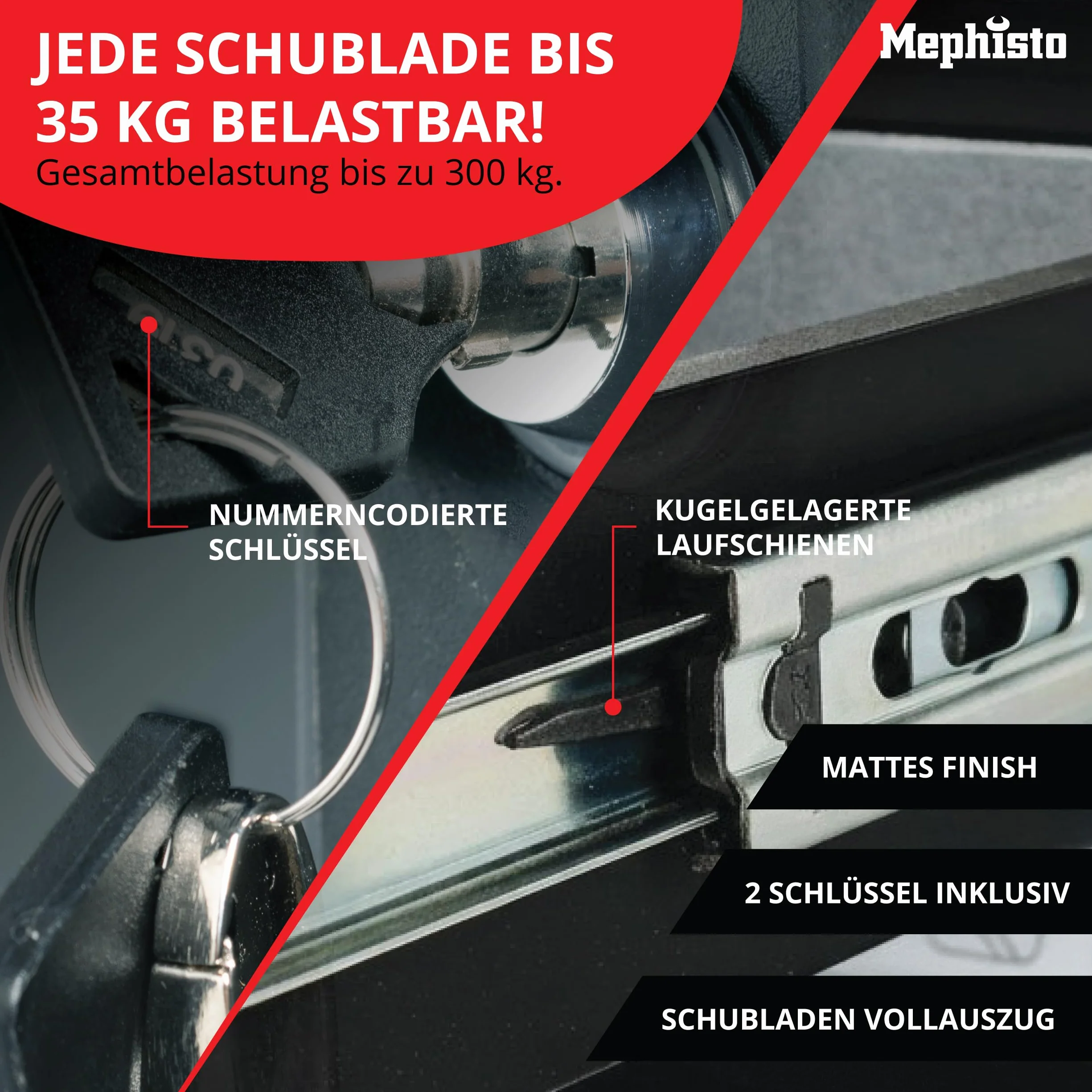 Mephisto XXL Premium wózek warsztatowy z 9 szufladami, bez narzędzi