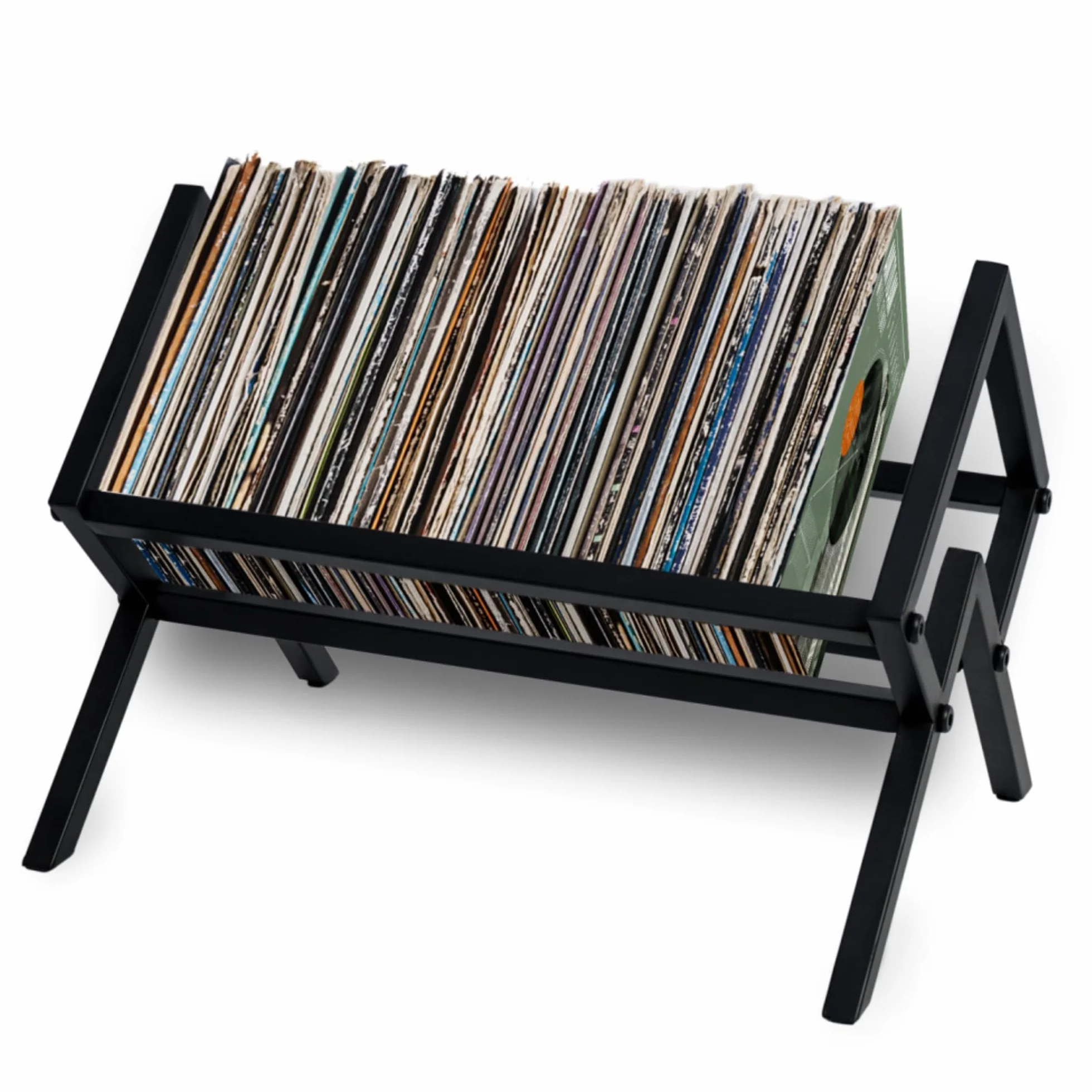 Metalowy stojak na płyty winylowe 80-100 LP 33x30x42 cm czarny