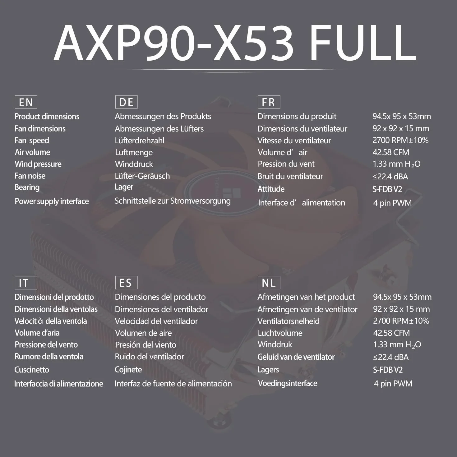 TR-Thermalright AXP90 X53 Full CPU Cooler-53 mm wysokość, cichszy wentylator 92 mm Low Profile - 2700 obr./min, do AM4/AM5, Intel LGA1851/1700/115x/1200, niski profil ITX PC chłodnica z czystej miedzi