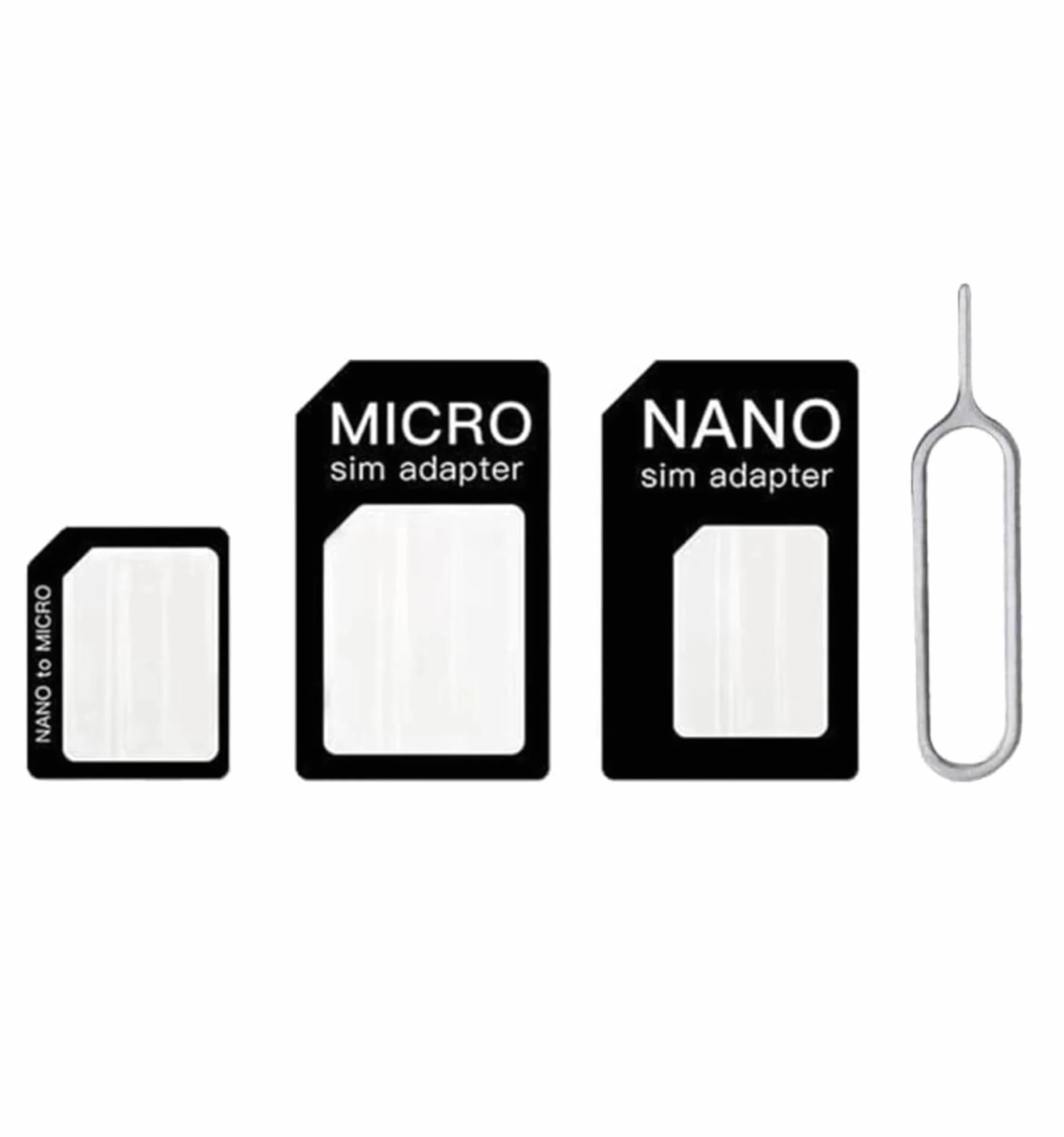 1X Kit Adapter do kart SIM 4 w 1, czarny | Nano SIM do Micro SIM, Nano SIM do SIM, Micro SIM do SIM, klips do wyjmowania | Zestaw do smartfonów Sim Adapter