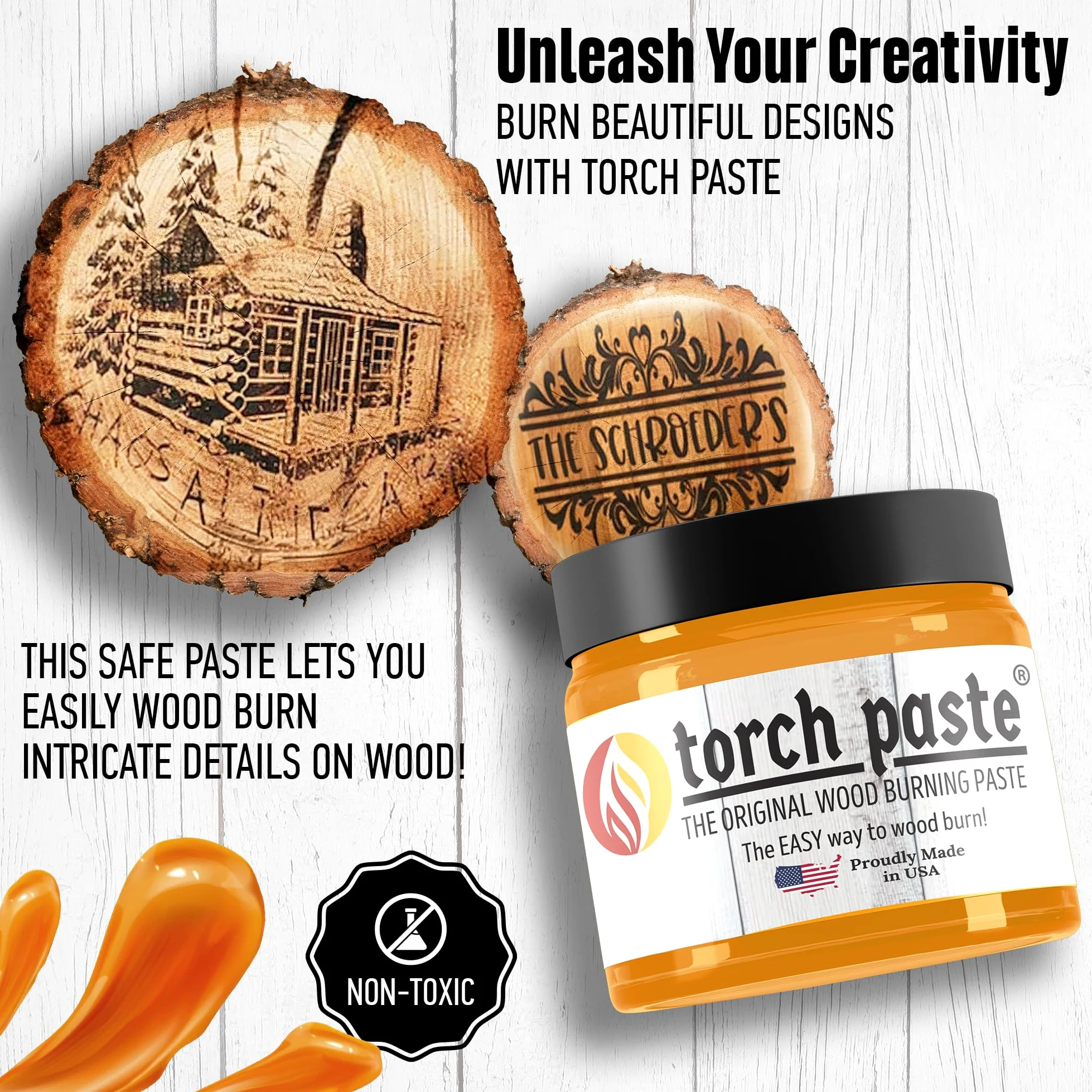 Torch Paste Oryginalna pasta opalana drewnem od 2020 r. | Testowana laboratoryjnie i certyfikat ASTM D-4236 | Nietoksyczna | Do użytku na drewnie, kartonie, płótnie, dżinsach i innych | Łatwa
