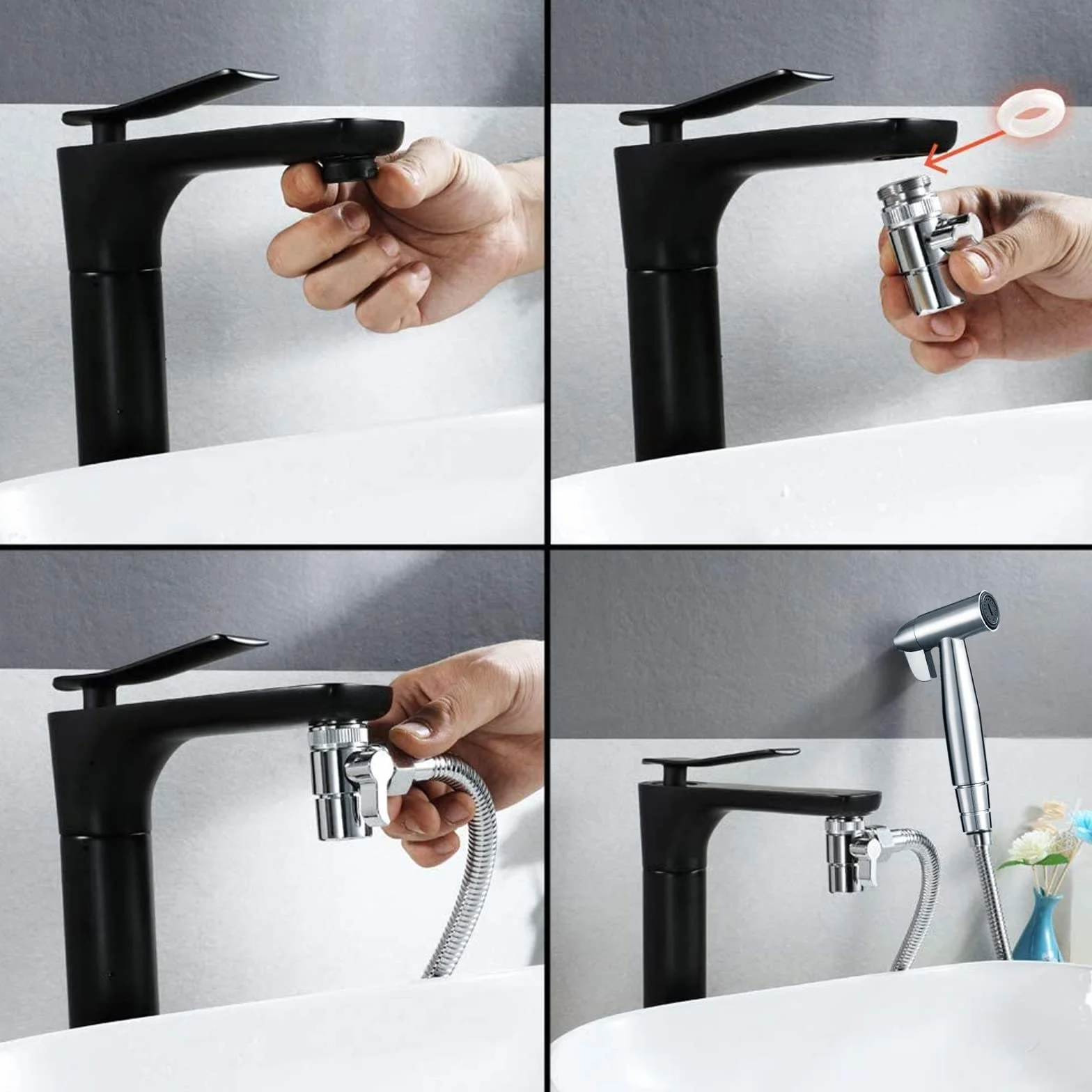 Bidet prysznicowy ze stali nierdzewnej, muzułmański prysznic ze stali nierdzewnej, zestaw natryskowy do pieluszek dla niemowląt, z dozownikiem kranu, wężem i hakiem ściennym lub uchwytem