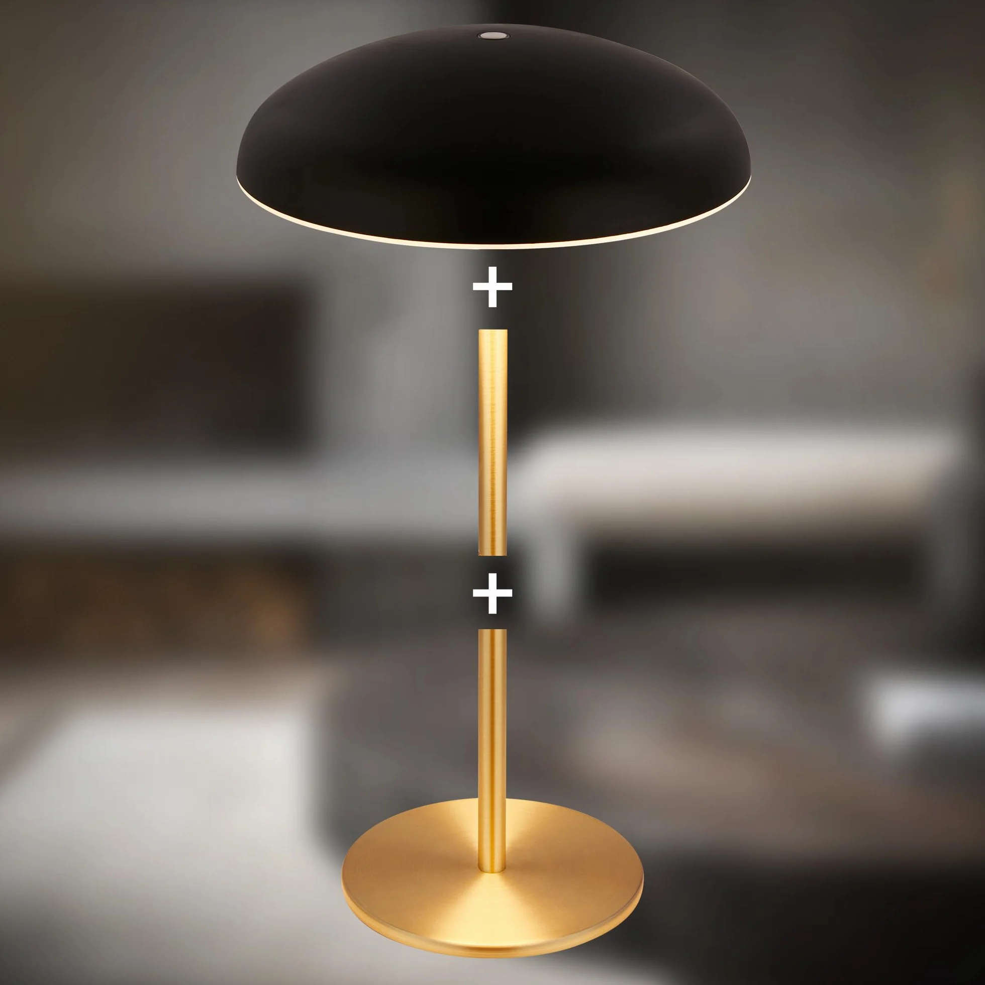 BRILONER - Lampa stołowa LED bezprzewodowa IP44 z jasną krawędzią, ściemniacz dotykowy, wymienny akumulator, lampka nocna, lampa LED, 19,5x30,5 cm, czarny