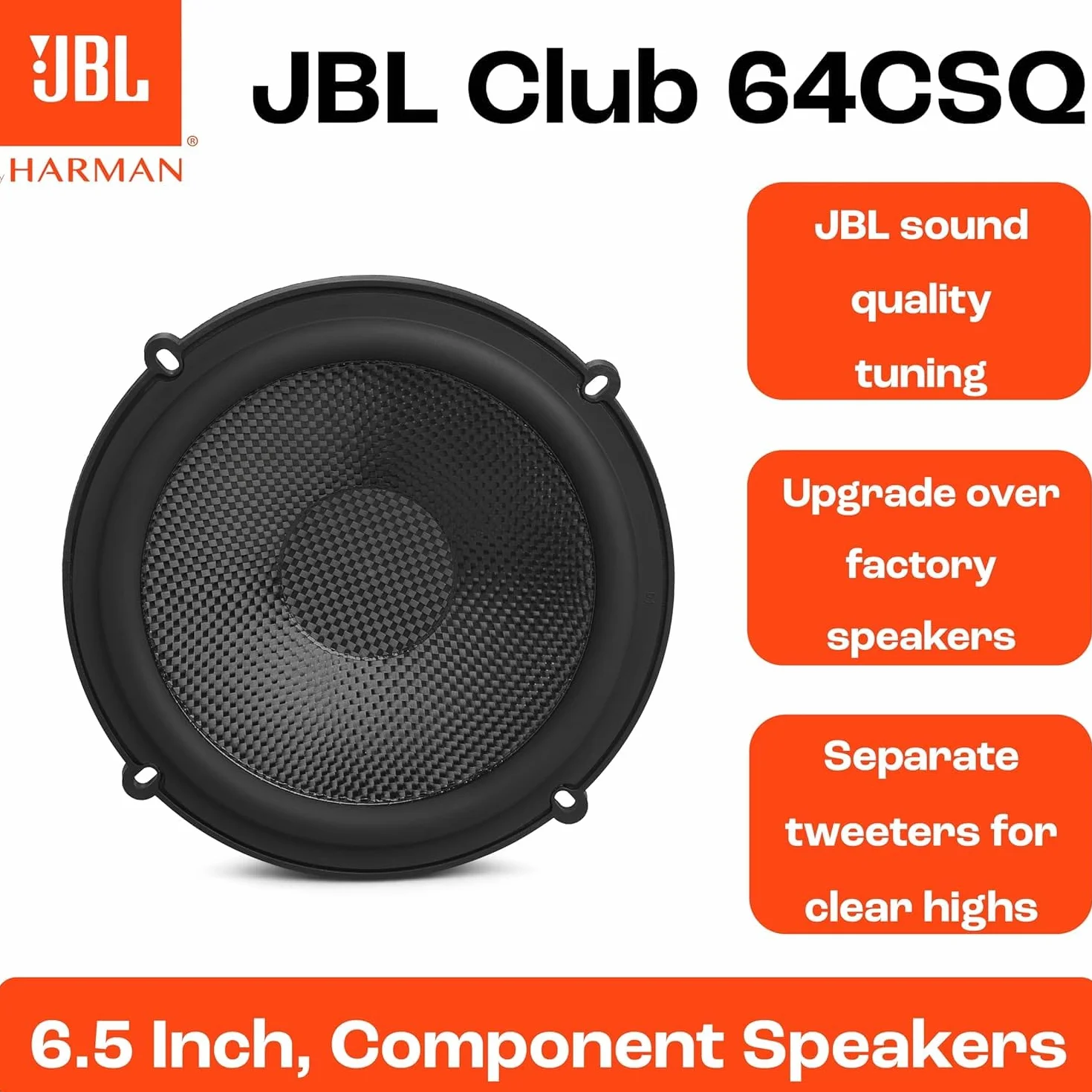JBL Club 64CSQ Gen 3-165 mm zestaw głośników samochodowych firmy Harman Kardon w wysokiej jakości dźwięku – Ultimate Compo Upgrade: 285 W, głośnik niskotonowy z włókna węglowego i niesamowity magnes