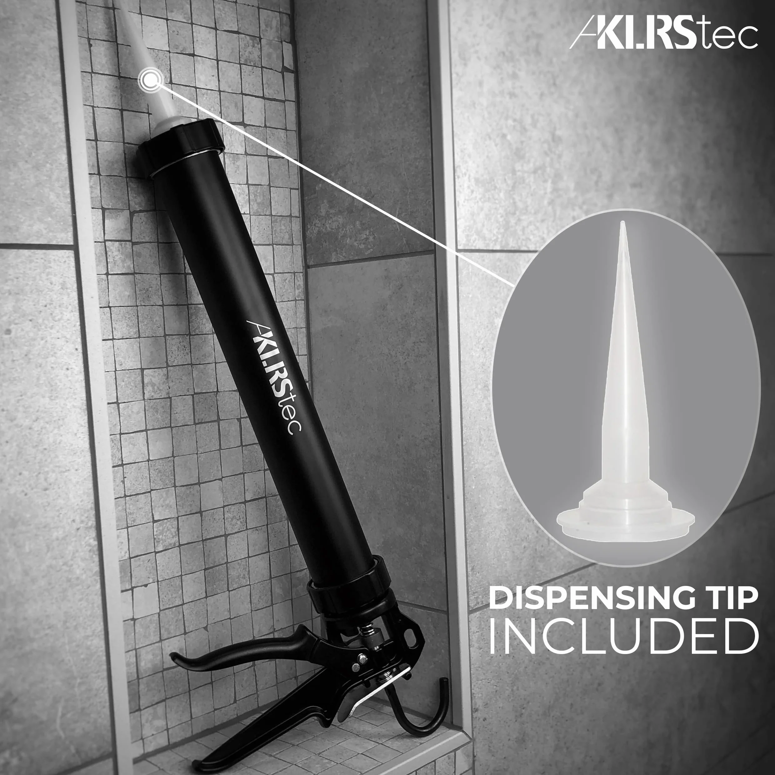 KLRS tec PRO XL 600 ml prasa do kartuszy z metalu – zamknięty profesjonalny pistolet na kartusze 4K do wszystkich powszechnie stosowanych wkładów uszczelniających i klejowych 310-600 ml (silikon,