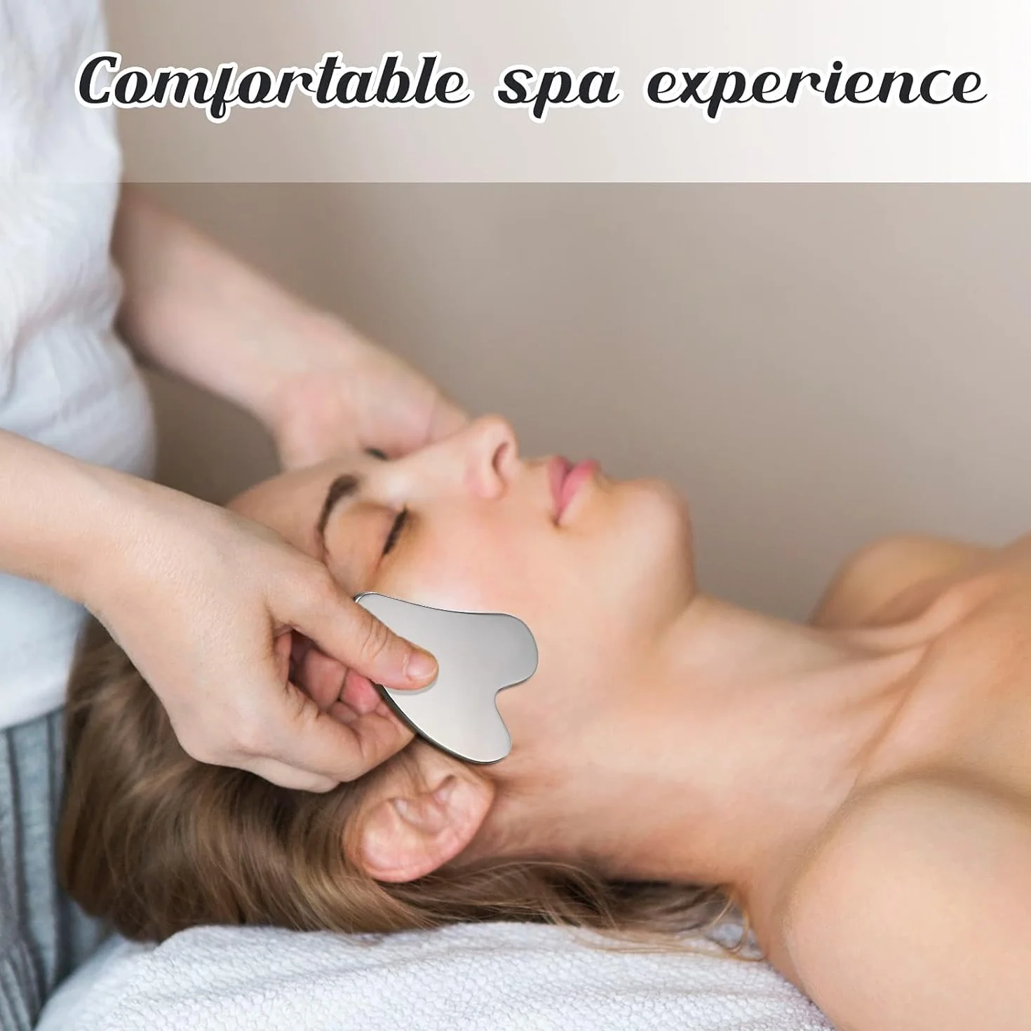 Narzędzia do twarzy Gua Sha ze stali nierdzewnej, deska GuaSha do akupunktury SPA, metalowa Gua Sha do ciała, twarzy, szyi i oczu, prezent do pielęgnacji skóry dla kobiet (srebrna)
