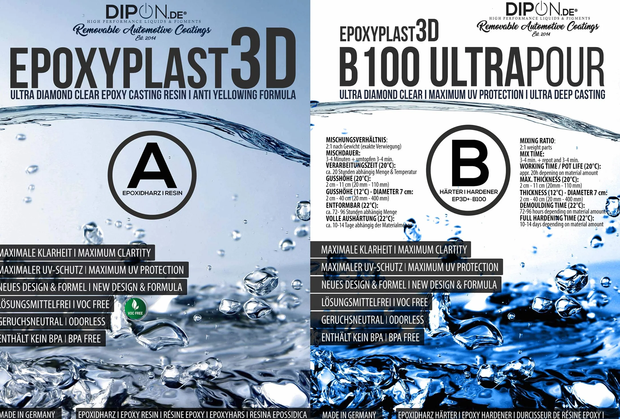 3,0 kg żywica epoksydowa żywica epoksydowa tworzywo sztuczne 3D B100 ULTRA POUR 11 cm (110 mm) wysokość do stołu rzecznego i ultra diamentowa, przezroczysta, maksymalna ochrona przed promieniowaniem