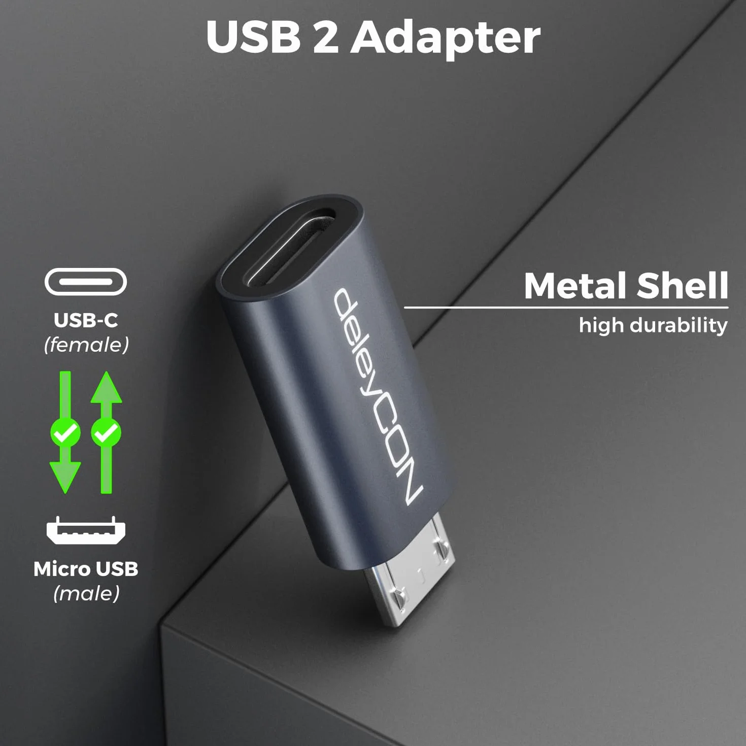 deleyCON Adapter USB-C na Micro USB 2 Szt. Gniazdo USB-C do Wtyku Micro USB Dane i ładowanie
