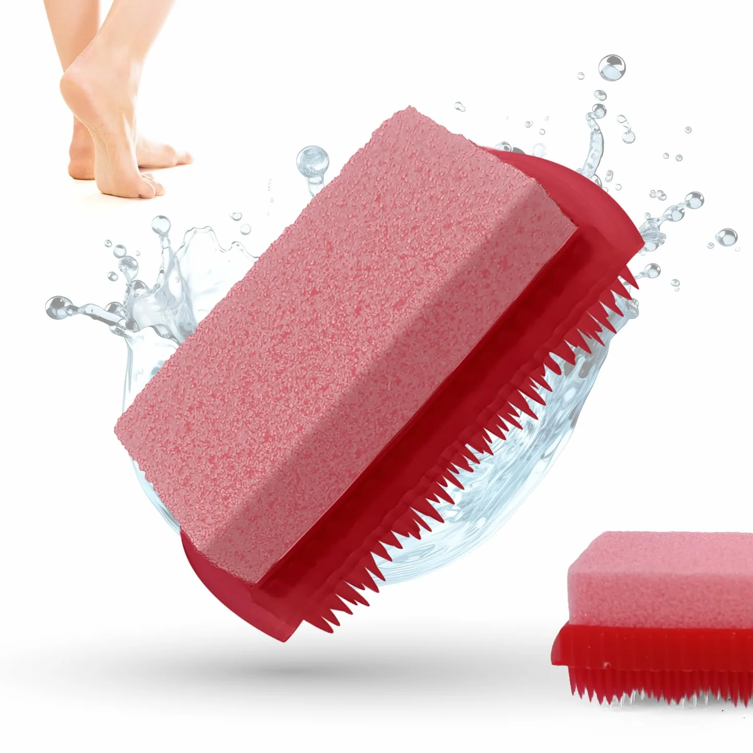 LaRosa PUMICE SPA 2 w 1 szczotka do pielęgnacji stóp – czerwona z różowym pumeksem