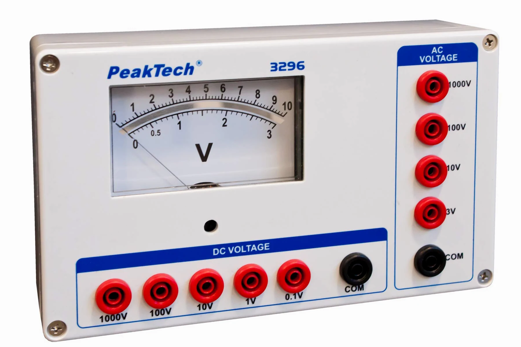 PeakTech P 3296 – woltomierz analogowy ~ 1000 V AC/DC, stabilna konstrukcja, nadaje się do codziennego użytku podczas prac kontrolnych i pomiarowych, do stosowania bez baterii, skali lustra i gniazd