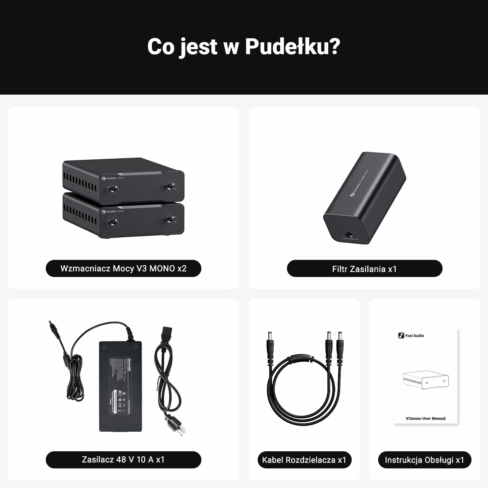Fosi Audio Due V3 Mono HiFi Audio Amplifier 240W TPA3255 Wzmacniacz Monoblokowy Klasy D Zbalansowane Wejścia RCA/XLR 48V/10A