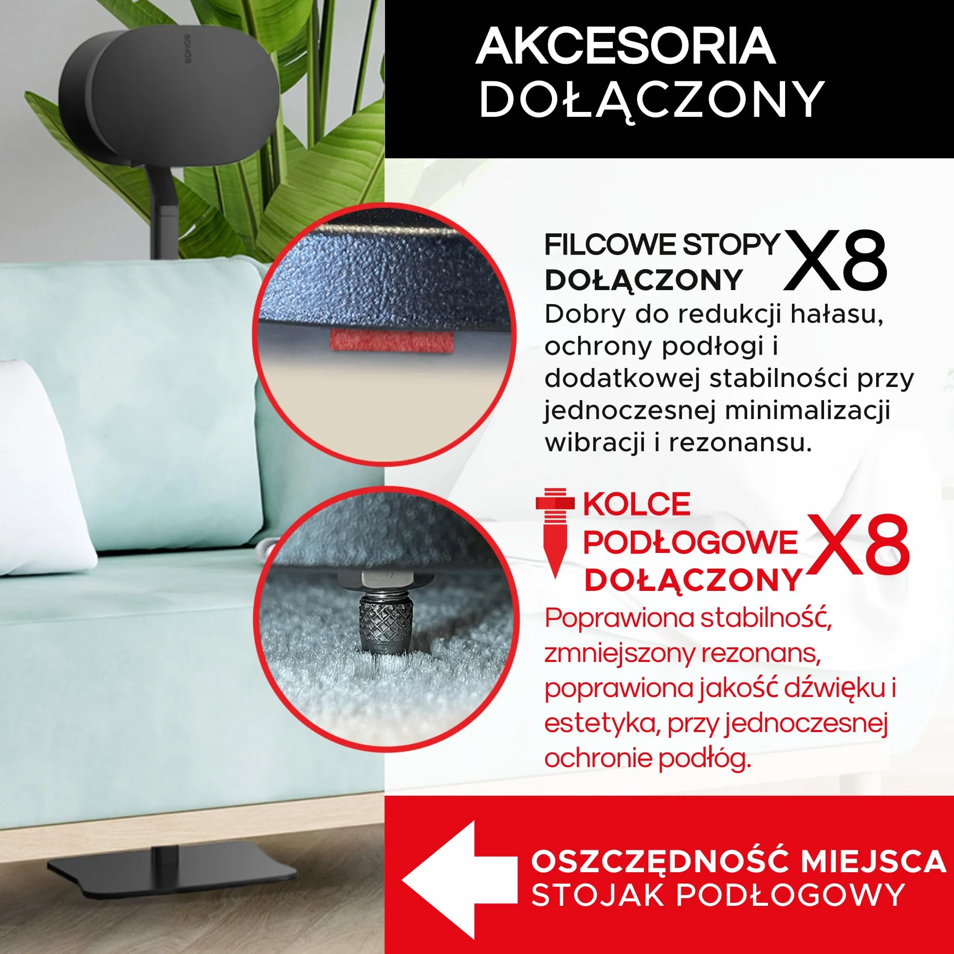 ERA300 Stojaki Podłogowe, Metalowa Konstrukcja, Zestaw 2 Szt., Czarny, Kompatybilne z Sonos ERA 300, Akcesoria w Zestawie, Zarządzanie Przewodami, Zaprojektowane w Wielkiej Brytanii, Para