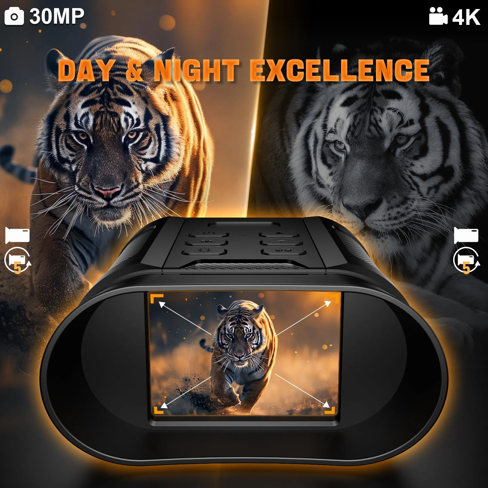 Coolifepro Lornetka noktowizyjna 4K 2500 mAh 2,4" TFT LCD 8X zoom cyfrowy 7-poziomowy zoom na podczerwień 300 M z kartą 32 GB