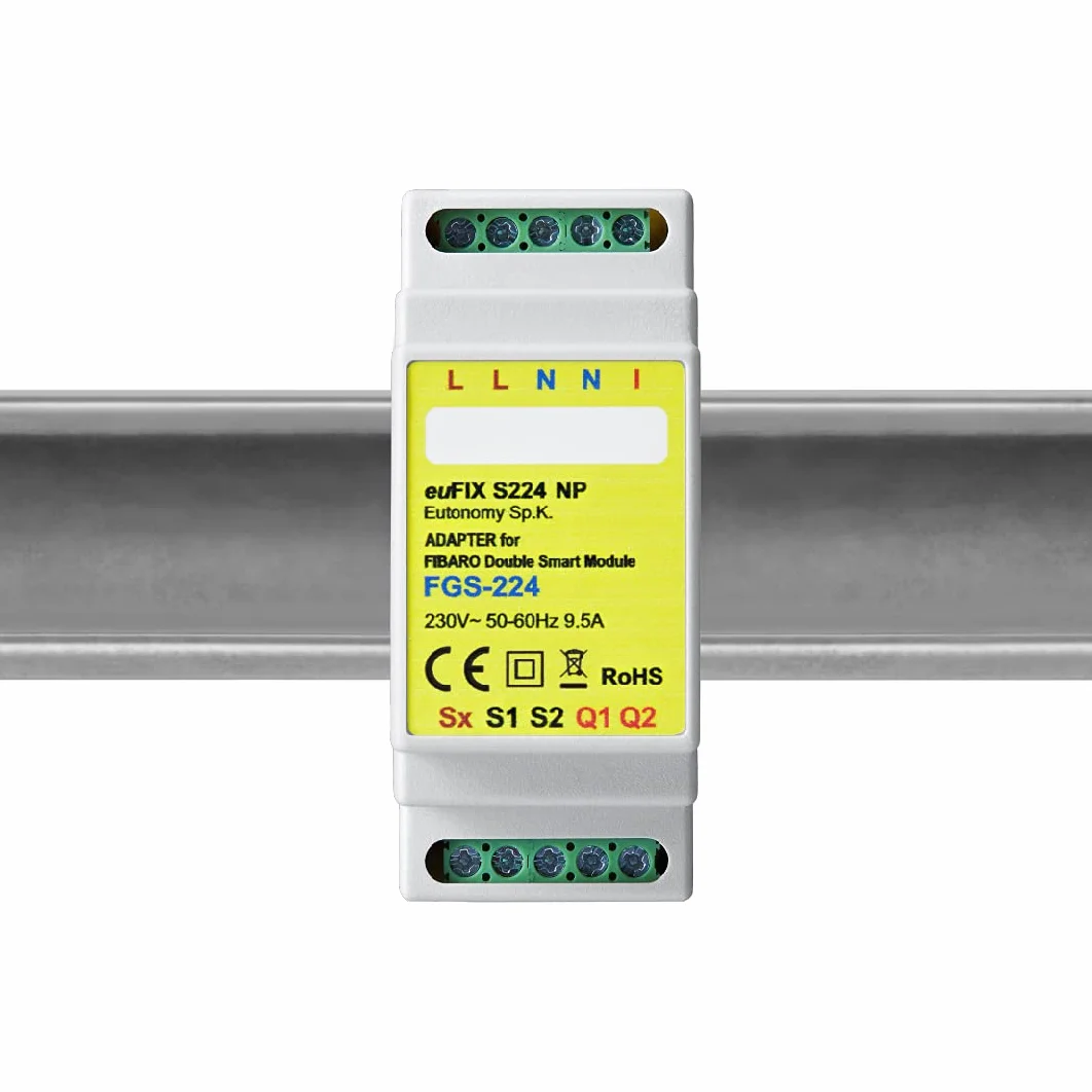 Adapter euFIX do szyny DIN do FIBARO Double Smart Module bez przycisków, euFIX S224NP