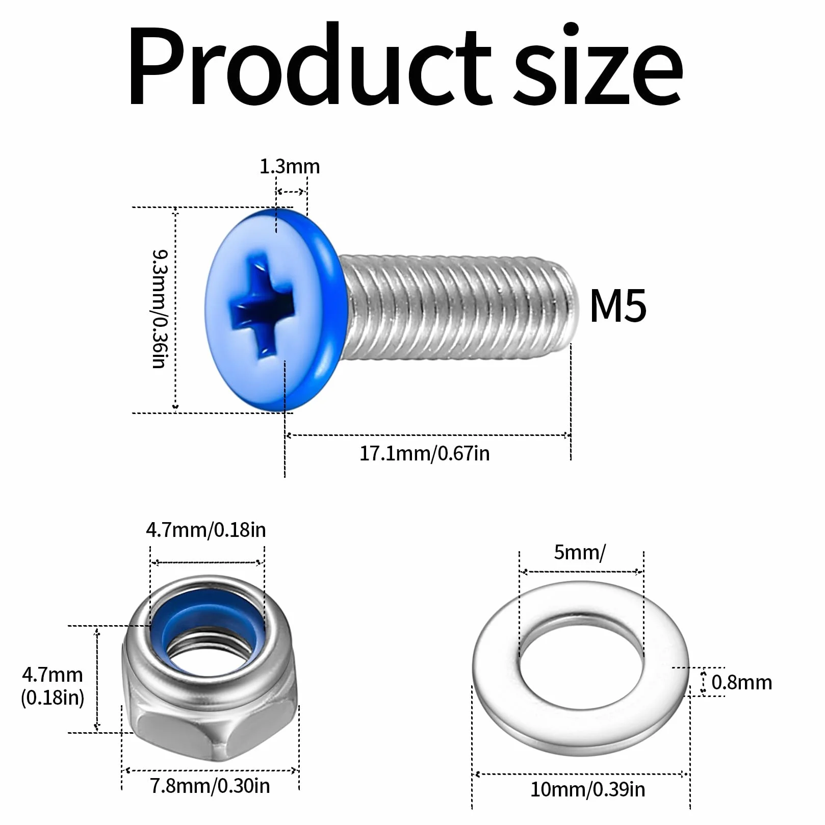 8 Szt. Śruby do Tablic Rejestracyjnych Motocykli, Komplet Mocujący ze Stali Nierdzewnej 304, M5 x 17mm - do Skuterów, Motorowerów, Quadów - z Nakrętkami i Podkładkami