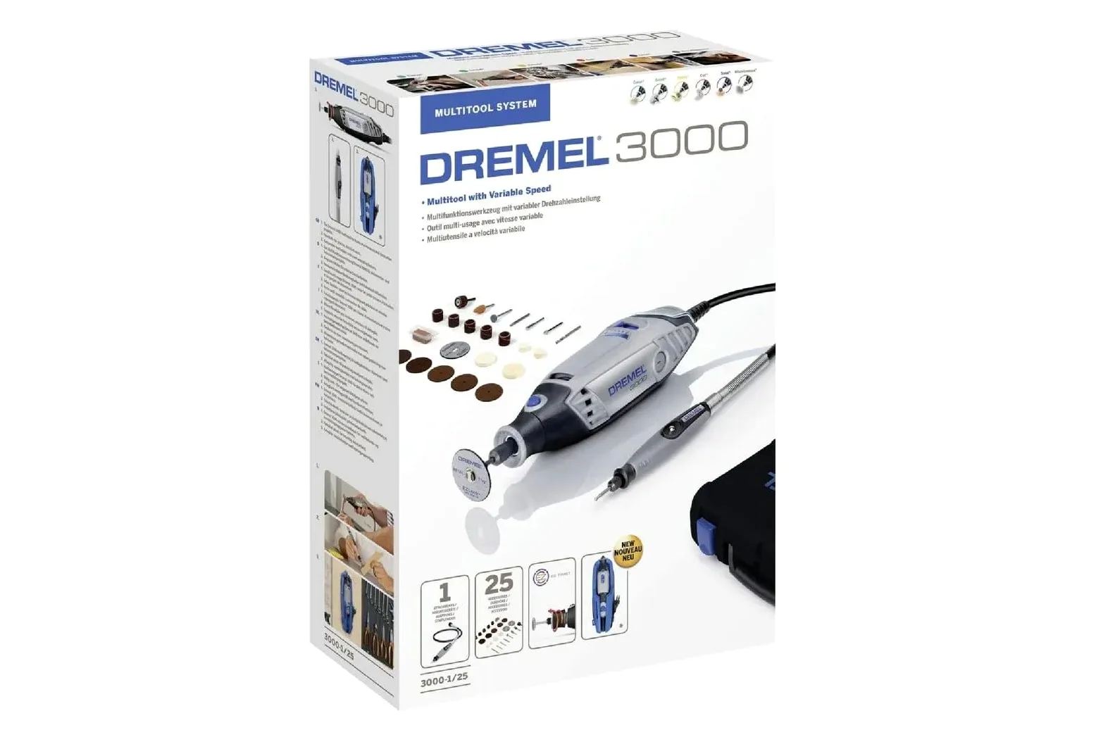 Dremel 3000-1/25 Ez Narzędzie Wielofunkcyjne, Niebieski/Czarny, 25 Elementów & Dremel 568 Nasadka do Usuwania Fug, Czarny